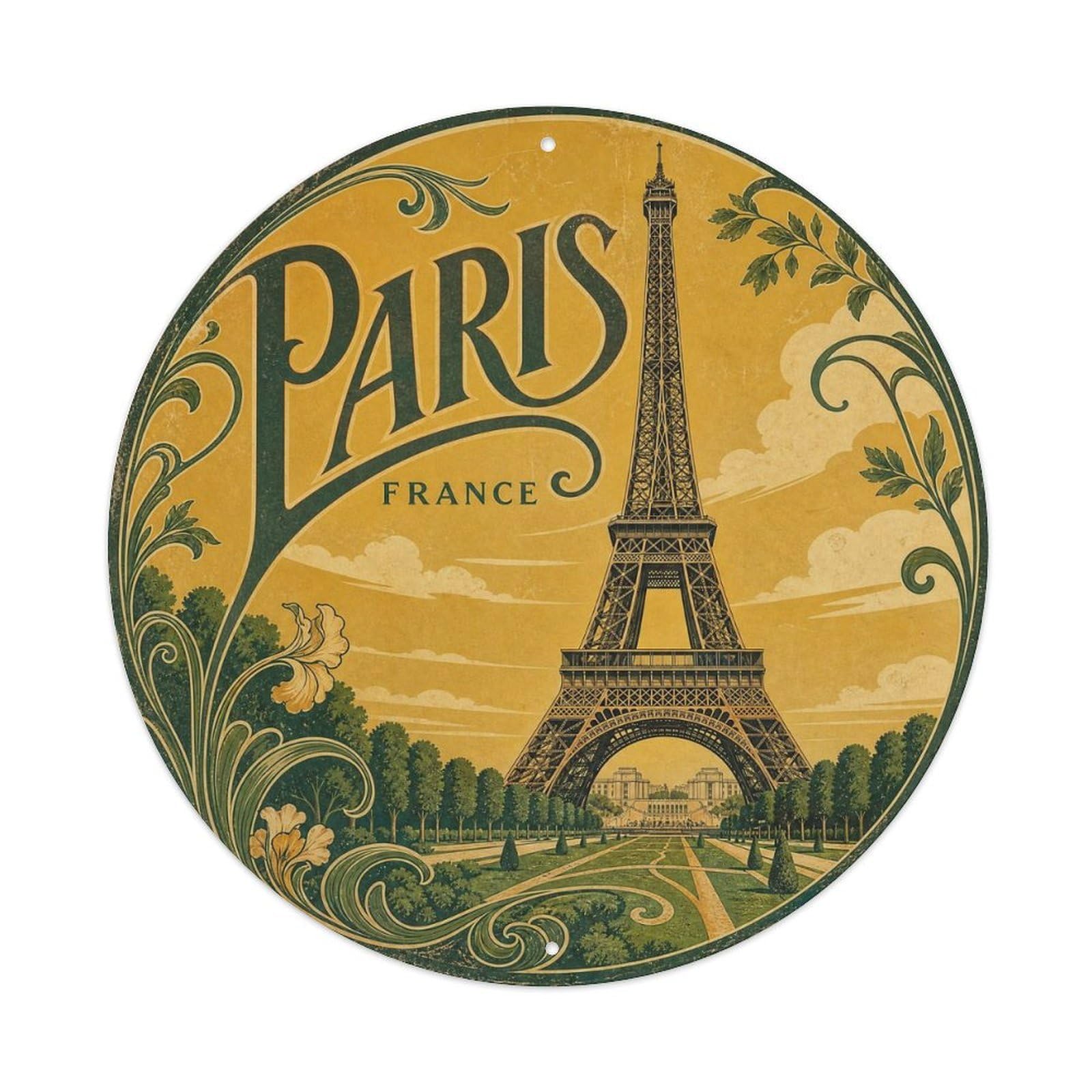 Vintage Travel France Paris Vintage Metal Tin Sign Plaque Wall Decor for Cafe, Club Bar, Office, Garden Metal Poster 8x8Inch
