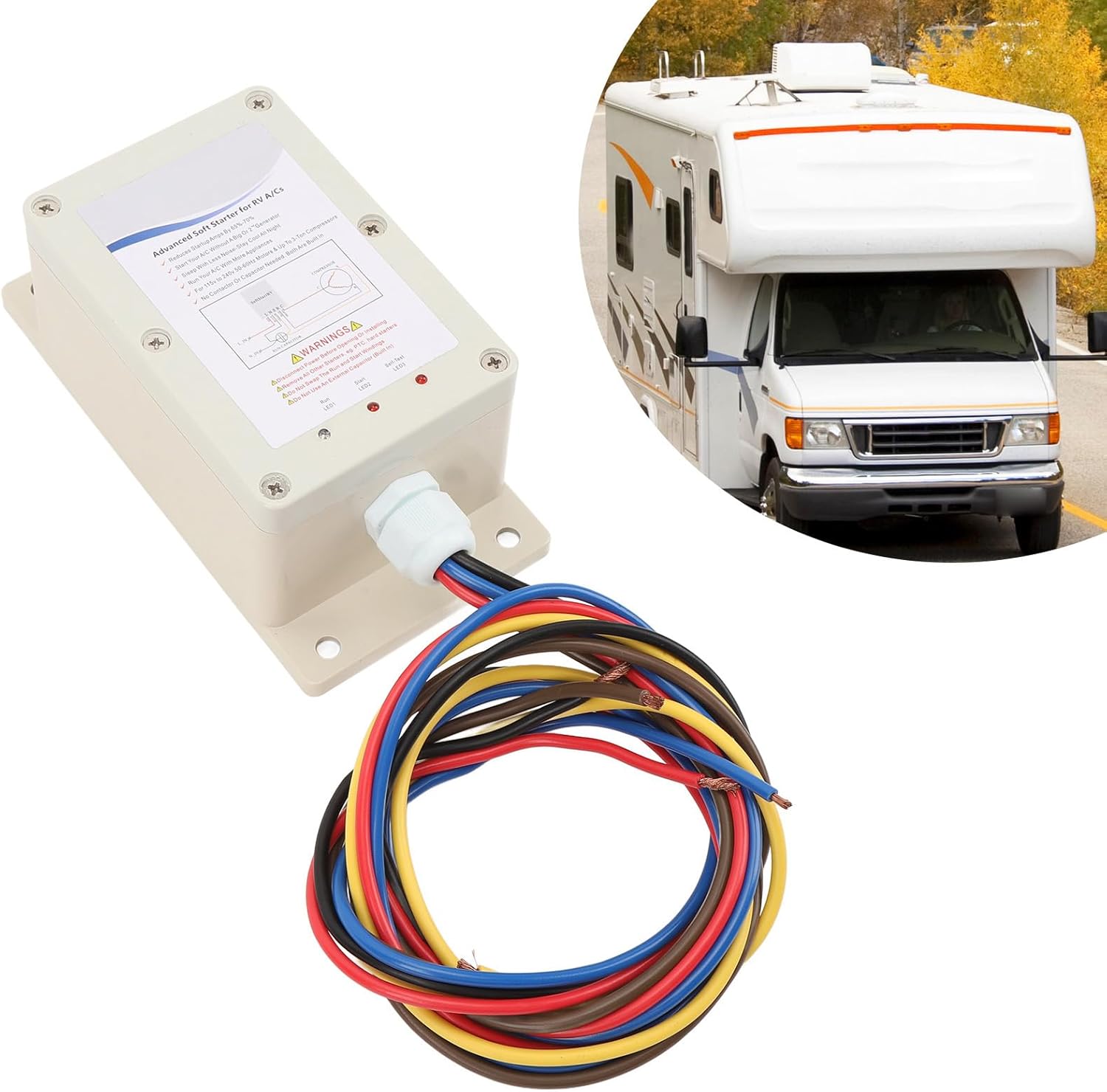 RV Air Conditioner Soft Start, 1.25 Tons 15000 BTU Cooling Power Compatible with Trailer Campervan, Water AC Soft Start Kit