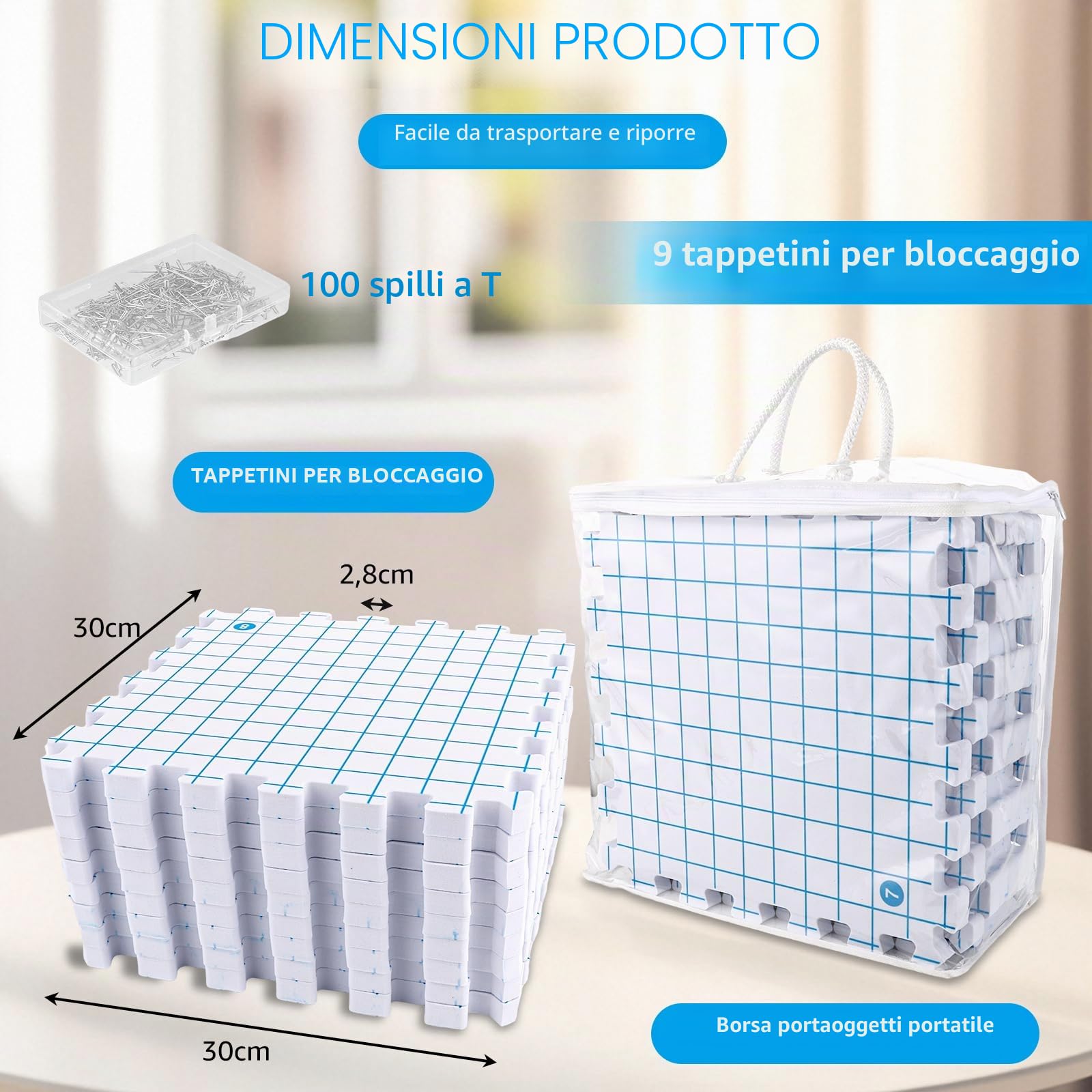 DAJAVE Granny Square Spanner - Set di 9 tappetini per lavorare a maglia con griglia, 100 ferri a T stabili per lavorare a maglia, uncinetto, punta all'uncinetto, 9 pezzi