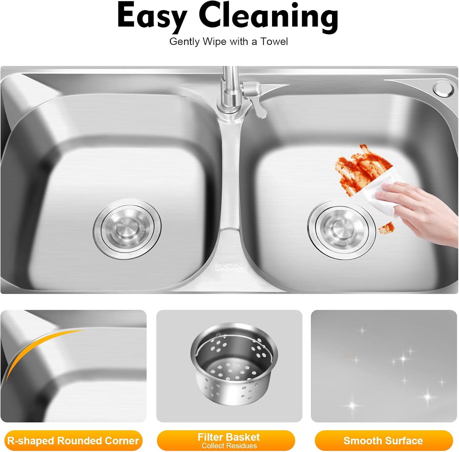 Free Standing Stainless-Steel Double Bowl Commercial Restaurant Kitchen Sink Set W/Faucet & Drainboard,Prep & Utility Washing Hand Basin W/Workbench & Double Storage Shelves Indoor Outdoor