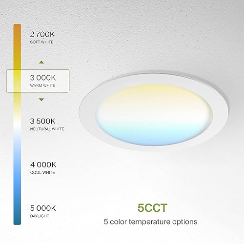Miniatura 6 de ASD Iluminación LED empotrada ultrafina de 8 pulgadas con caja de conexiones 5 CCT de 2700K-5000K seleccionables techo redondo regulable oblea LED