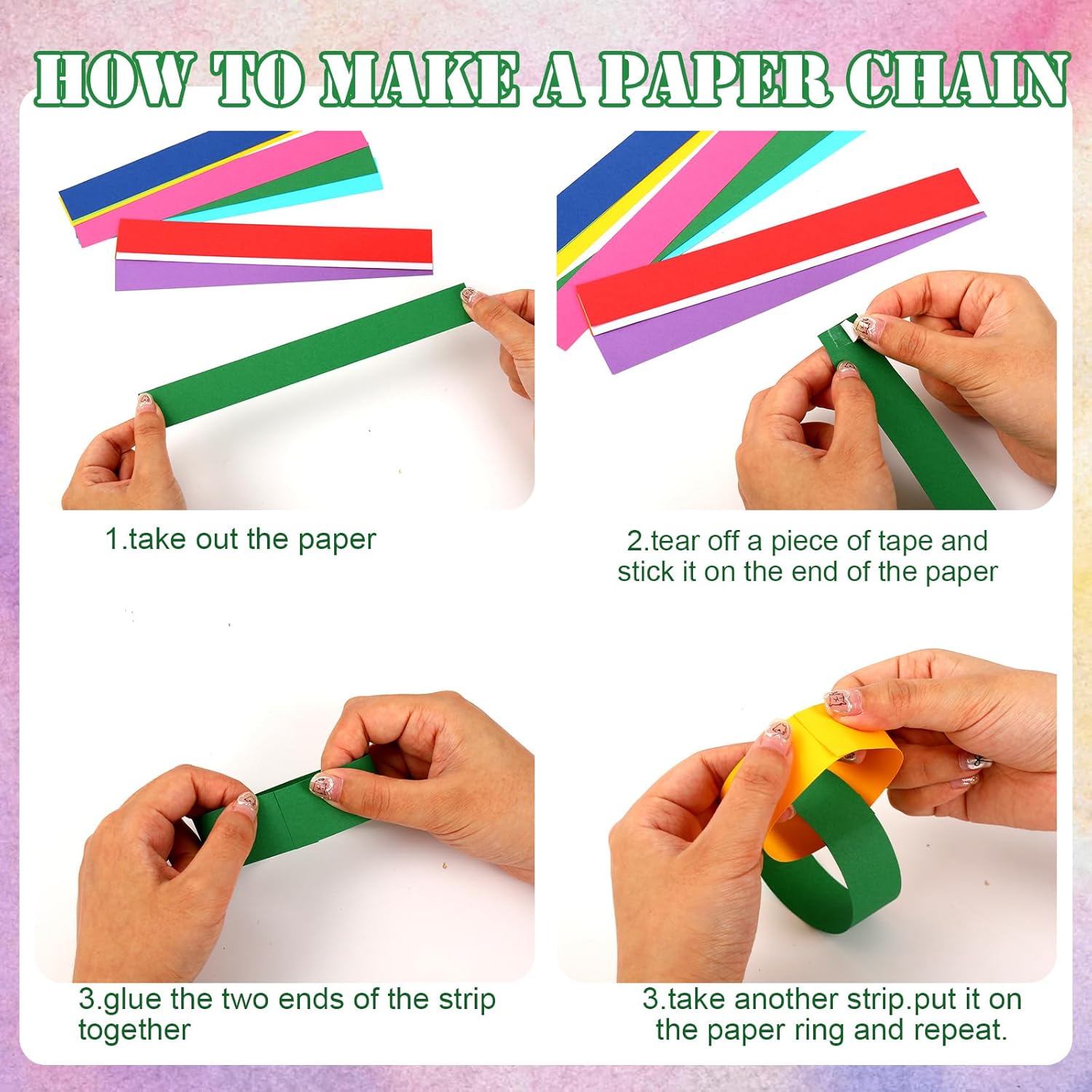 800pcs Rainbow Paper Chains with Glue Tapes, 10 Colors, Paper Craft Favors for Birthday, Baby Shower, Party Decoration