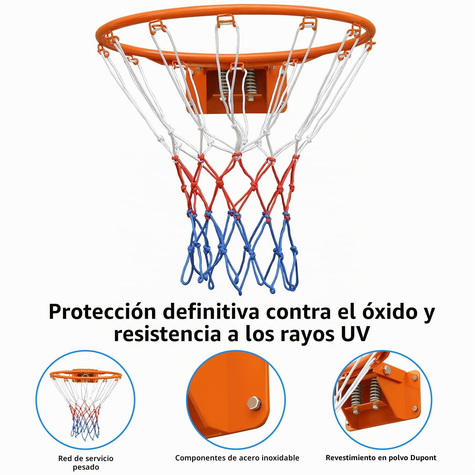 Portería de Baloncesto con Doble Resorte Sólido, Red para Todo Clima, Aro Montado en Pared, 18'