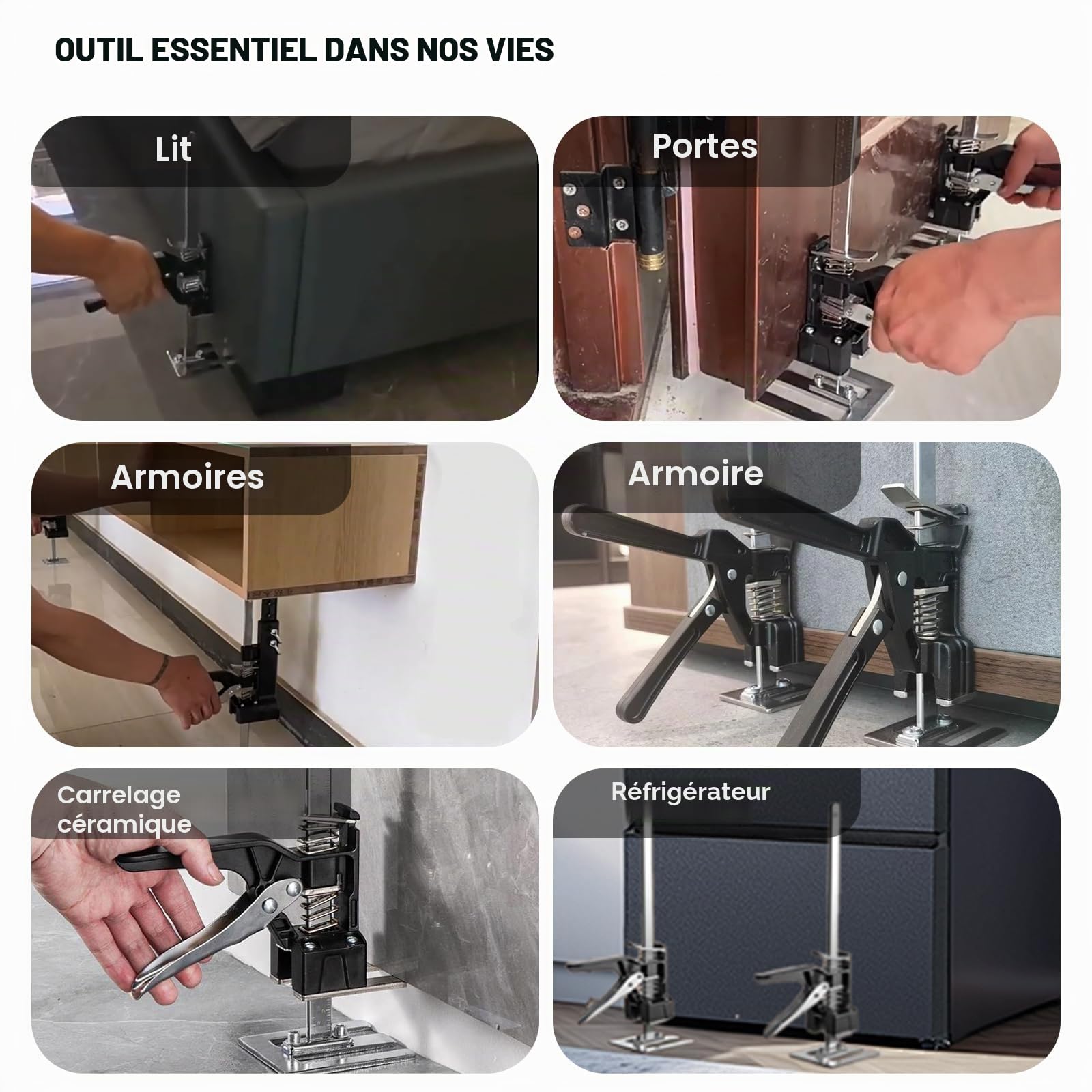 Lot de 2 Élévateurs à Bras pour Charges Lourdes (150 kg max) - Double Fonction Levage Lent/Rapide - Réglable en Hauteur pour Plaques de Plâtre, Céramique et Meubles - Outil de Manutention Pratique