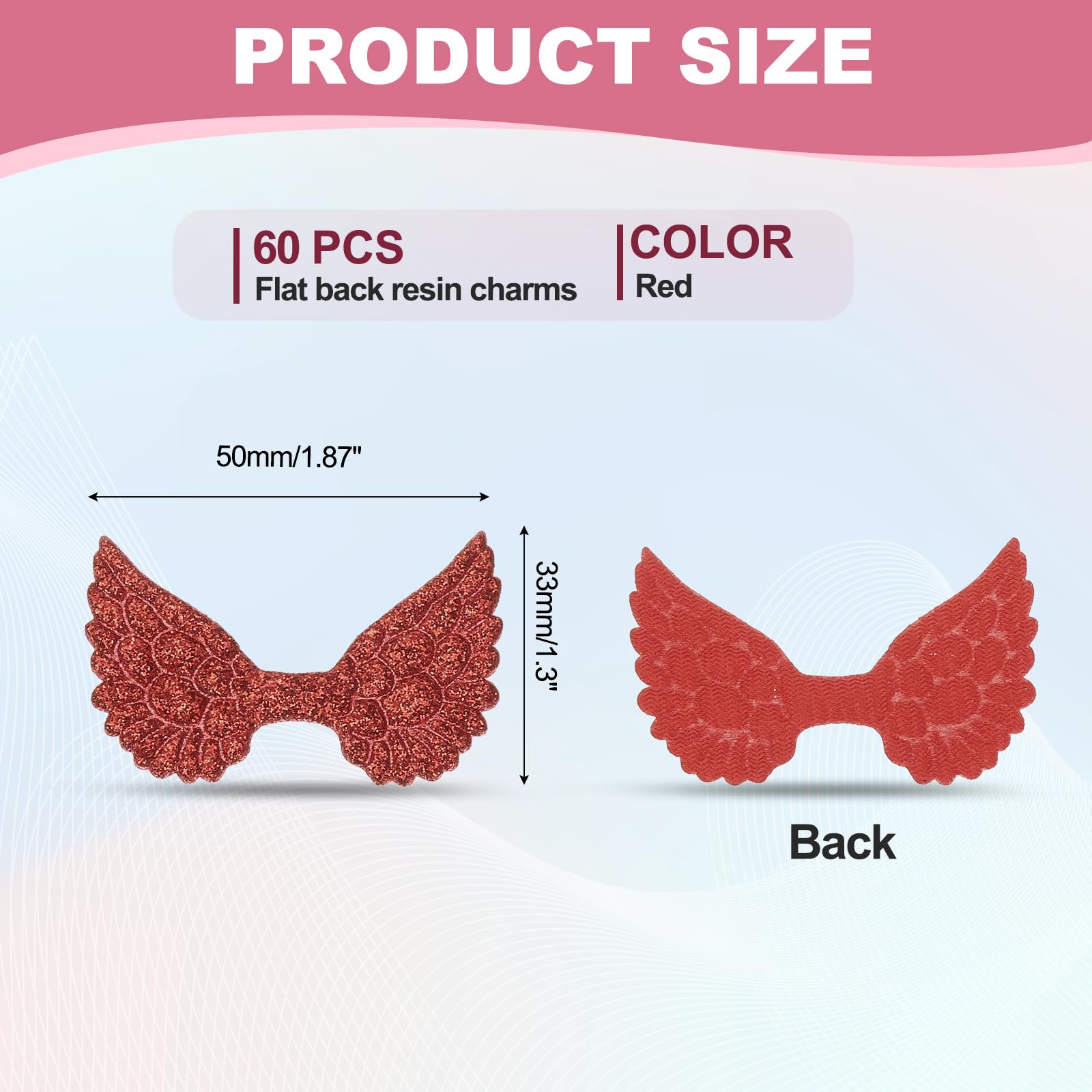 PATIKIL 60Pcs Angel Wings for Crafts Glitter Mini Angel Wings Ornament Fabric Wings Sew on Doll Patches Embellishment for Hair Accessories DIY Crafts Red - Image 2