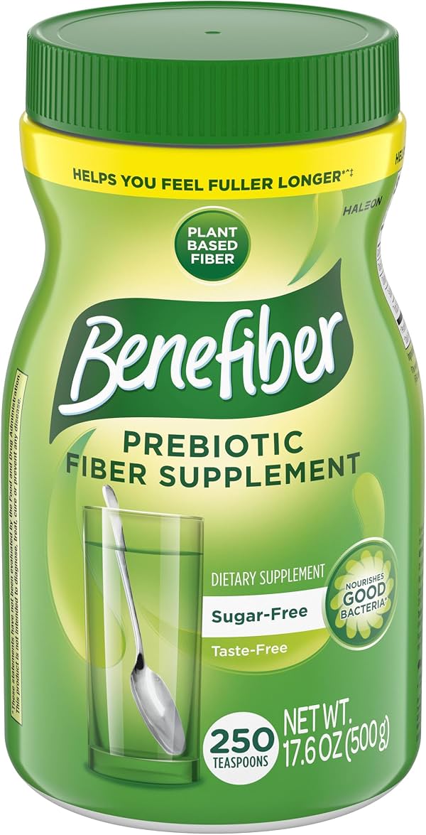 Benefiber Polvo de fibra prebiótica, sin sabor, 250 cucharaditas | Polvo de fibra prebiótica de origen vegetal, sin azúcar, se disuelve claro y sin sabor, soporte GLP-1 para la salud digestiva (Paquete de 1)