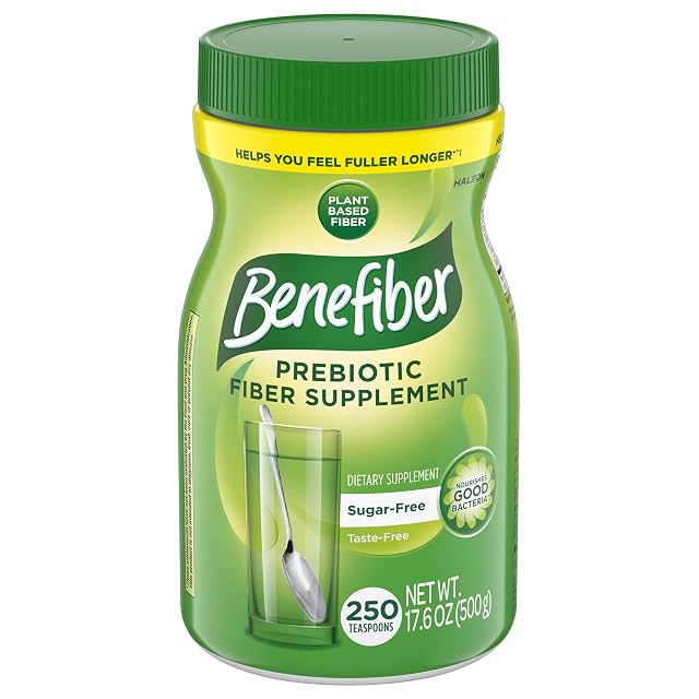 Benefiber Daily Prebiotic Fiber Supplement Powder for Digestive Health Unflavored - 250 Teaspoons 17 6 Ounces