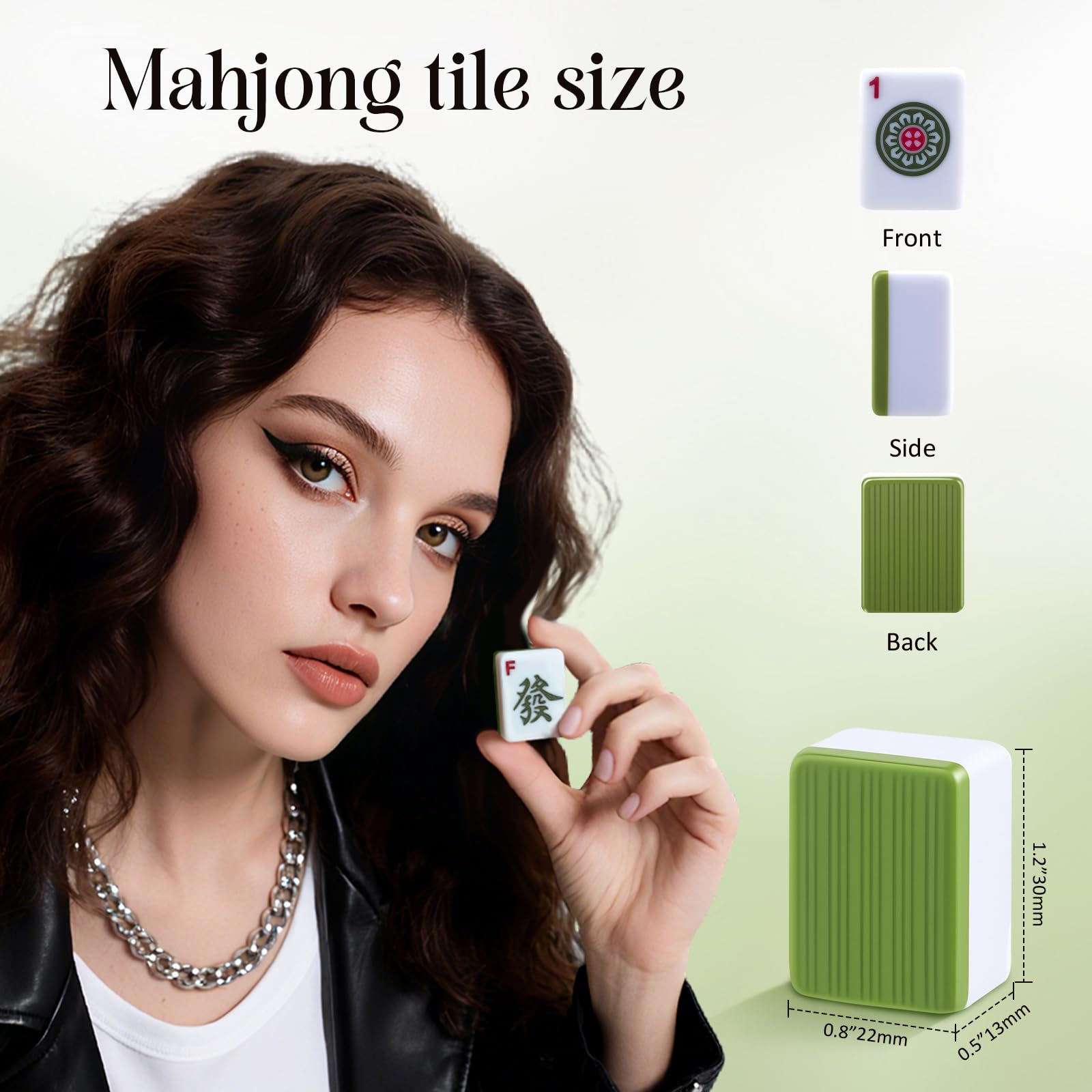 Juego de Mahjong Chino de Gran Formato - Juego Completo con 146 Azulejos de 3,0 x 2,25 cm y Estuche de Viaje - Azulejos Resistente y Fácil de Leer para la Familia, Fiestas y Viajes (Verde)