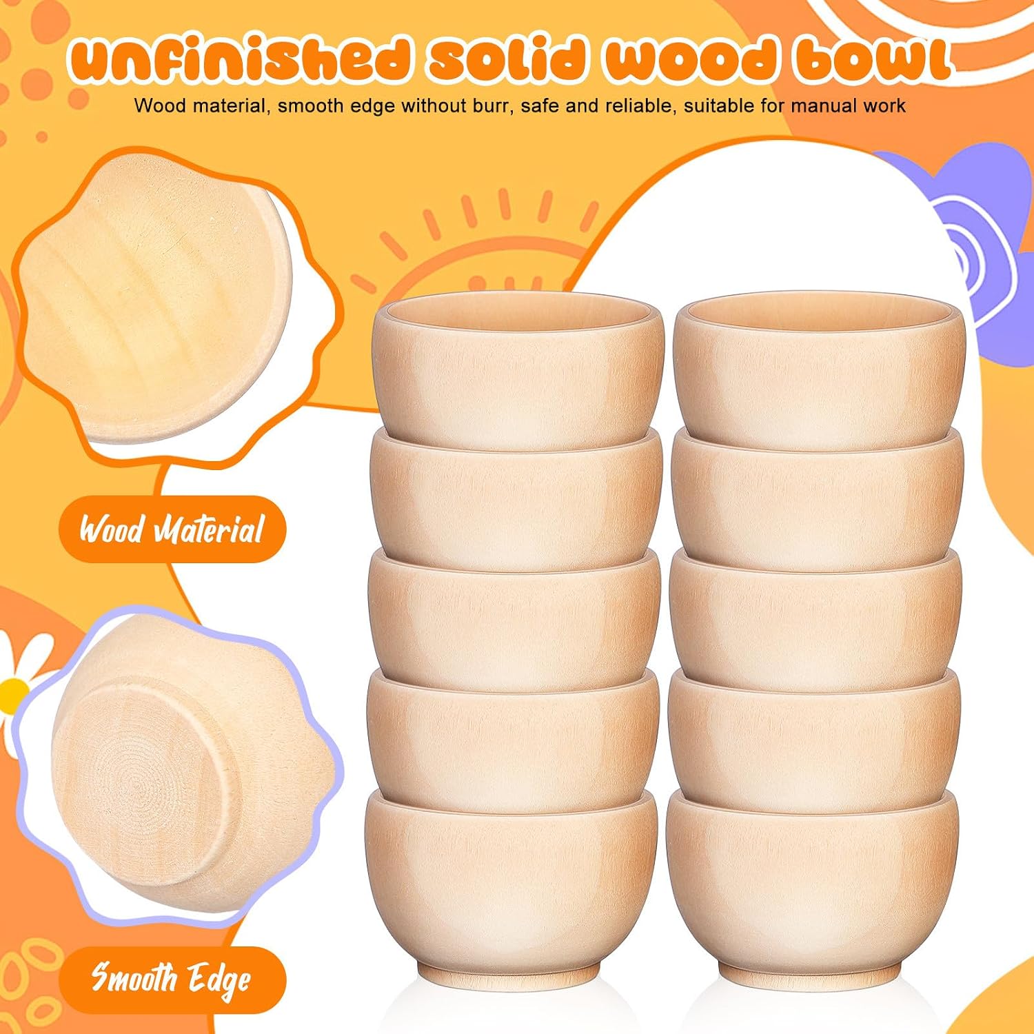 SEWACC 12pcs Small Wooden Bowls for Craft Unfinished Wood Bowl for Painting, Dipping Sauce, Nuts, Spice, Condiment