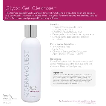 DermaQuest Advanced Therapy Foaming Glyco Gel Based Cleanser with 15% Glycolic Acid & Lactic Acid - Deep Cleansing Daily Face Wash for Oily Skin and Papular Acne (6 oz)