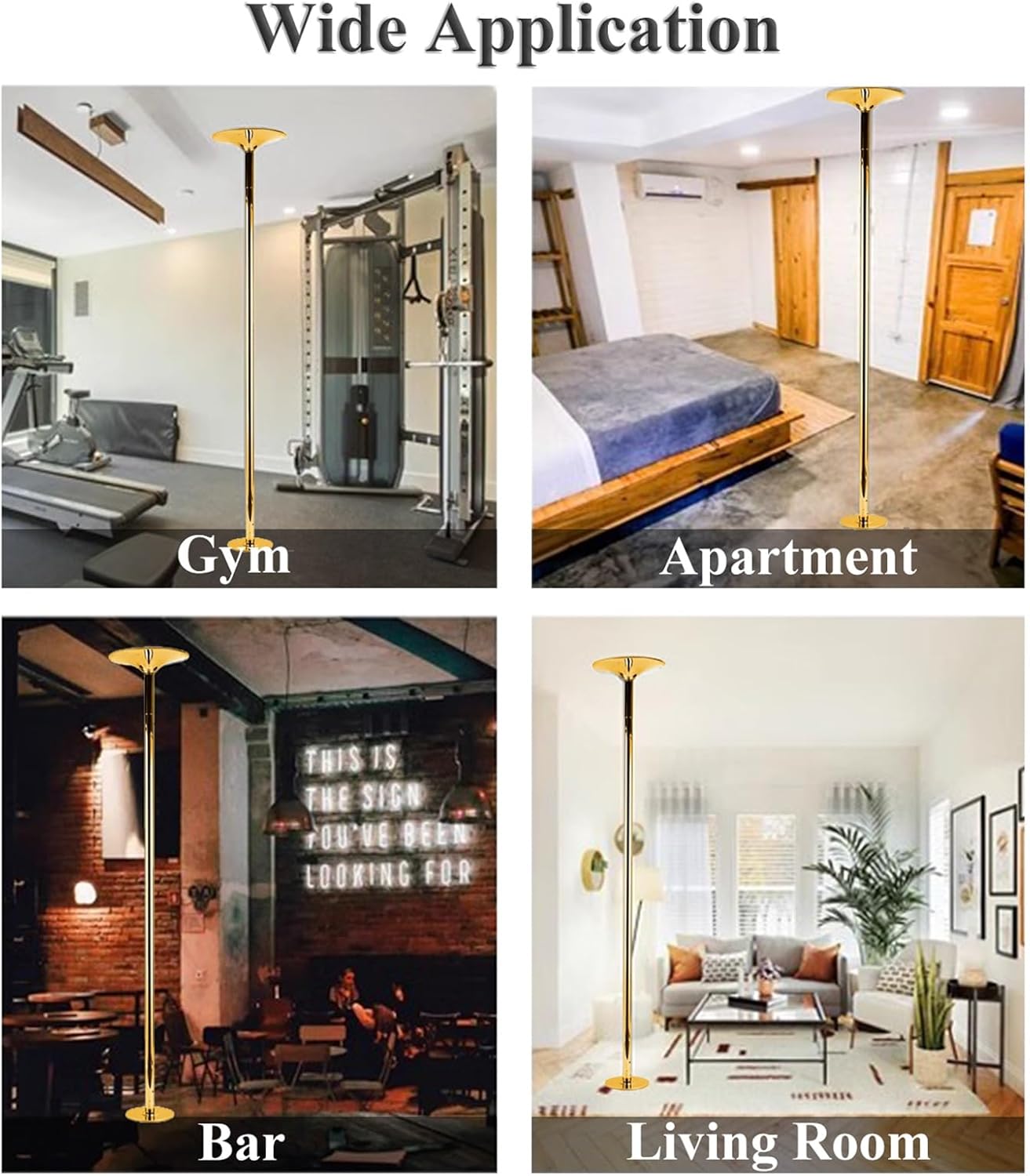 Adjustable Height Spinning Pole Gold Portable Dance Pole Kit, Heavy Duty Spinning Steel Pole Apartment Friendly, Living Room/Bedroom/Party Stripper Pole 7.2ft to 12.2ft ()