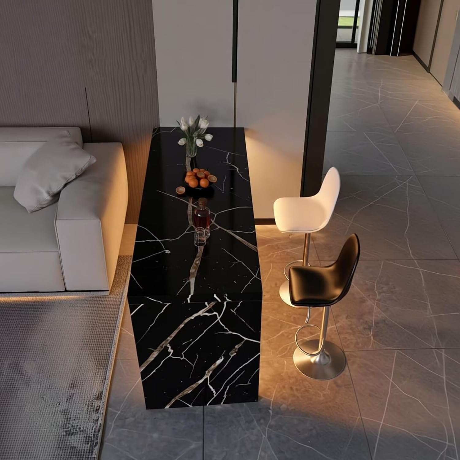 Kitchen Island with Storage - Kitchen Island Table with LED Lighting, Modern Dinner Table Includes Open Shelf, Power Outlet, Adjustable Height for 2 People (60IN No Chairs)
