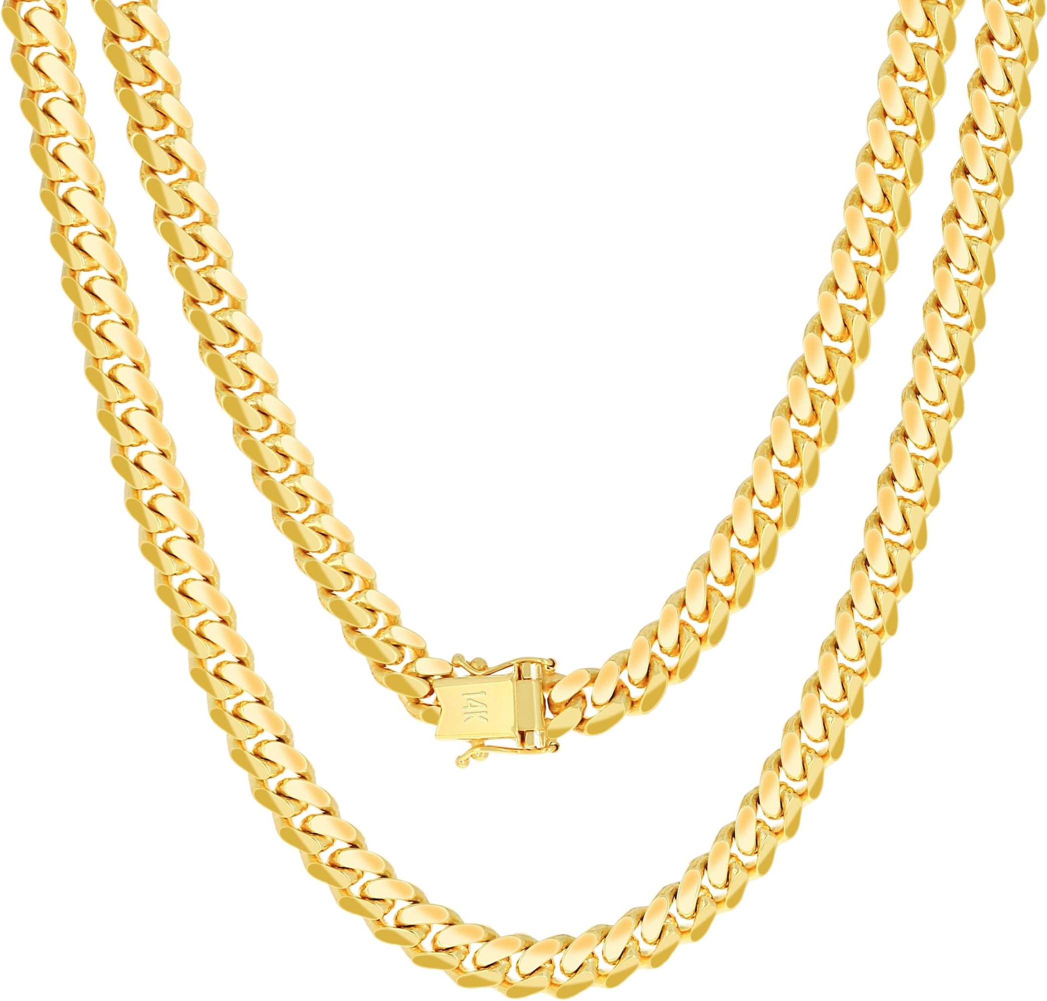 Nuragold 14k Real Yellow Gold Solid Miami Cuban Link 7mm Chain Necklace (20"-30") Italian Jewelry for Men