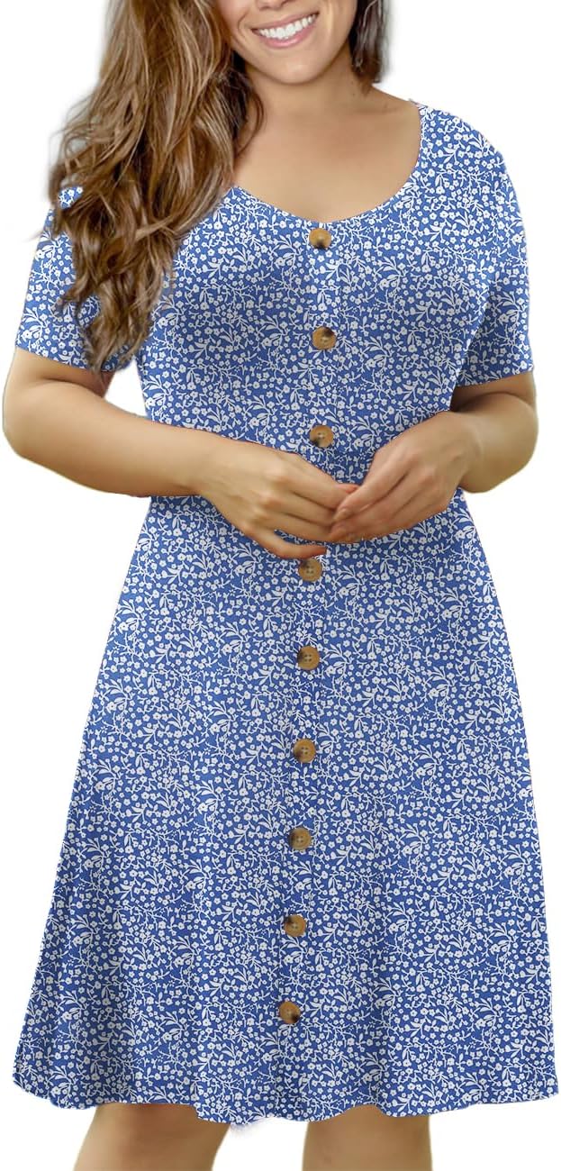 VOIANLIMO Women’s Summer Plus Size Short Sleeve Button Down Causal Dress 3X Color 66