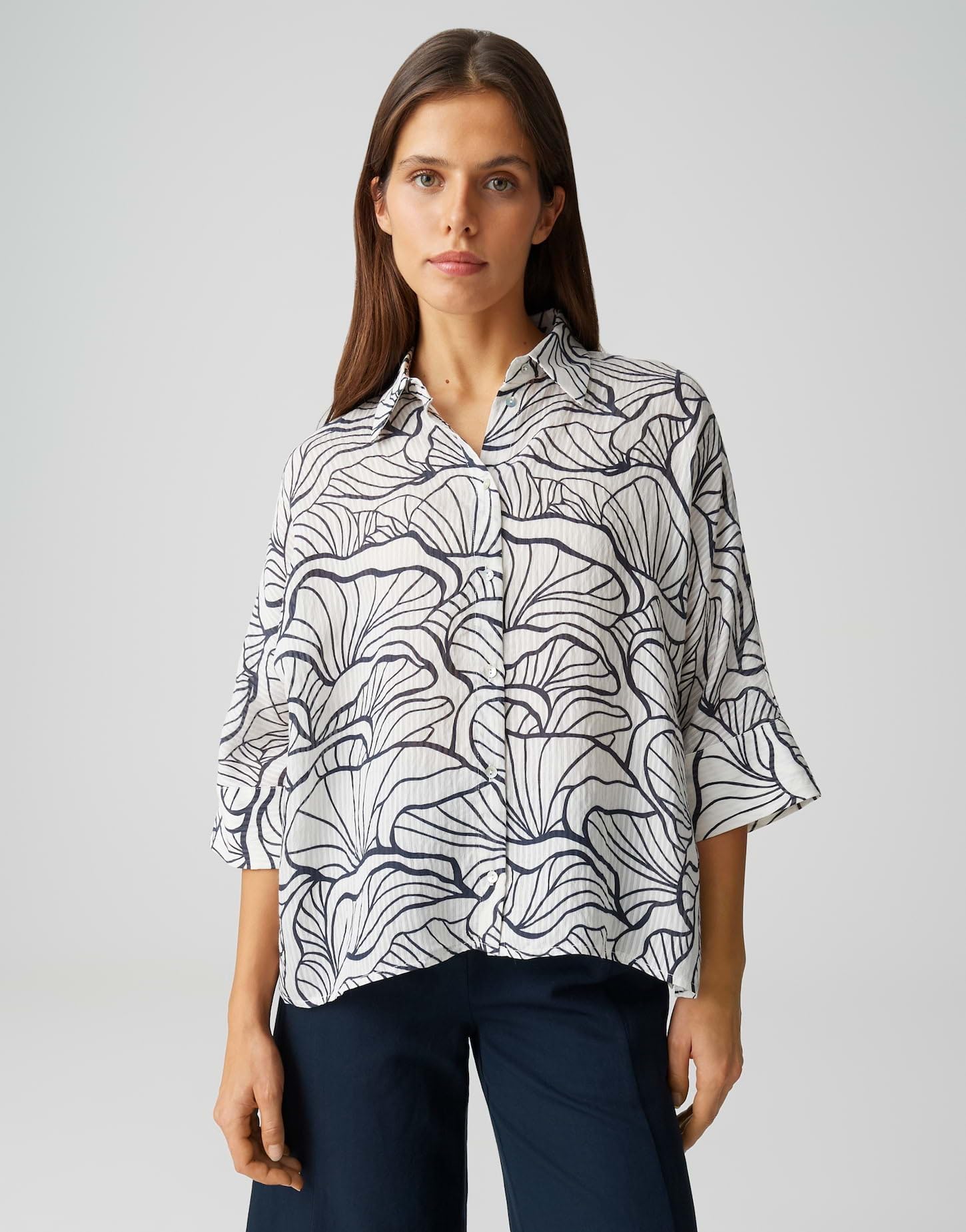 OPUS Damen Dreiviertelarmbluse | Printbluse mit feinem Webstreifen Loose Fit