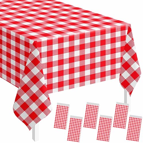 Miniatura 15 de SietDESEO Paquete de 2 manteles de plástico color rojo de 54 x 108 pulgadas, desechables de alta calidad para mesa rectangular, para bodas, baby