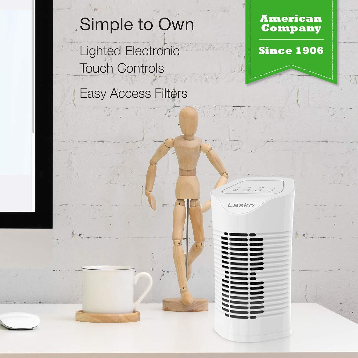 Lasko HF11200 Desktop Air Purifier for Home, Office, Bedroom, Dorm and Small Rooms – 3-Stage Filtration Removes Smoke, Pet Odors, Allergens, and Dust