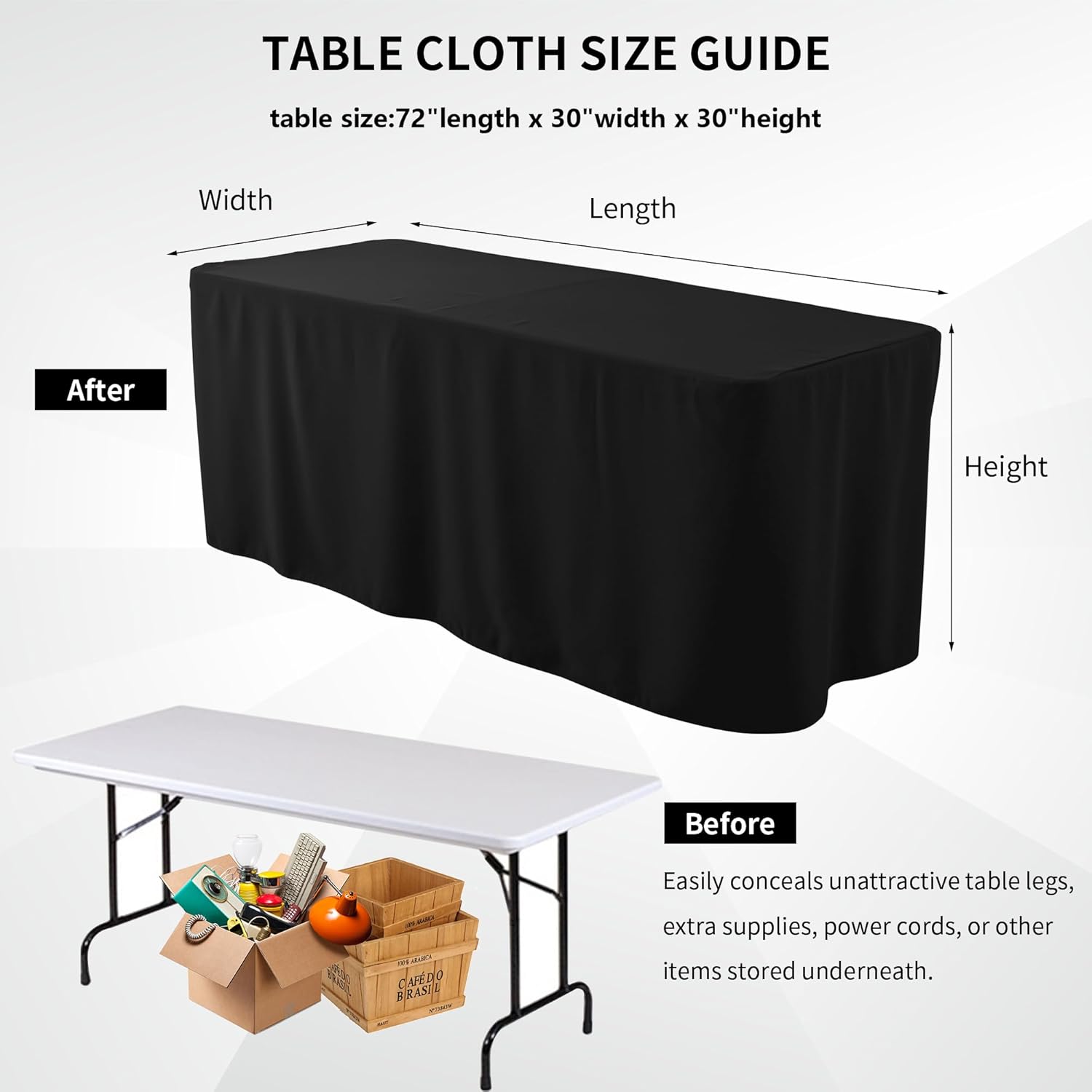 ManMengJi 4 Pack Black Tablecloth Fitted Table Clothes for 6 Foot Rectangle Tables - Water Resistant Washable Rectangle Table Covers for Wedding, Banquet and Trade Shows, 72L x 30W x 30H Inches