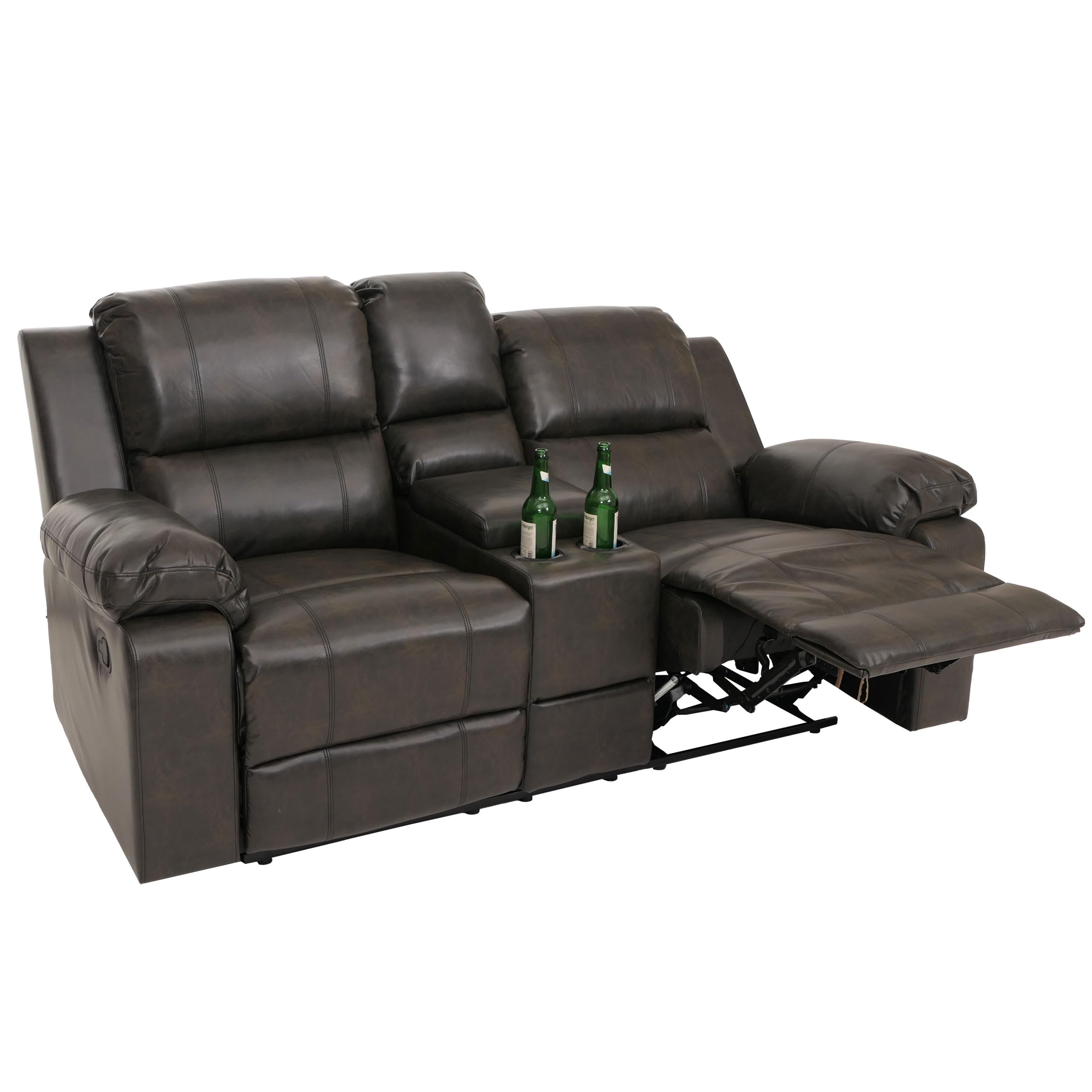 Mendler 2er Kinosessel HWC-H29, Relaxsessel Fernsehsessel Zweisitzer, Getränkehalter Soft Touch Kunstleder MVG - schwarz-braun