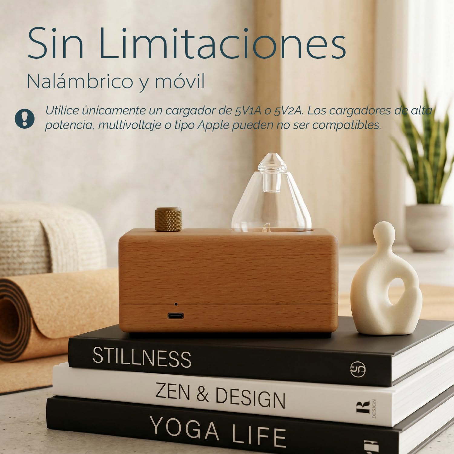 Waterdrop Difusor de Aceites Esenciales Sin Agua, Nebulizador de Aromaterapia de Vidrio y Madera, Ambientador Casa Eléctrico Inalámbrico con Timer/LED, Recargable y Portátil para Habitaciones Grandes