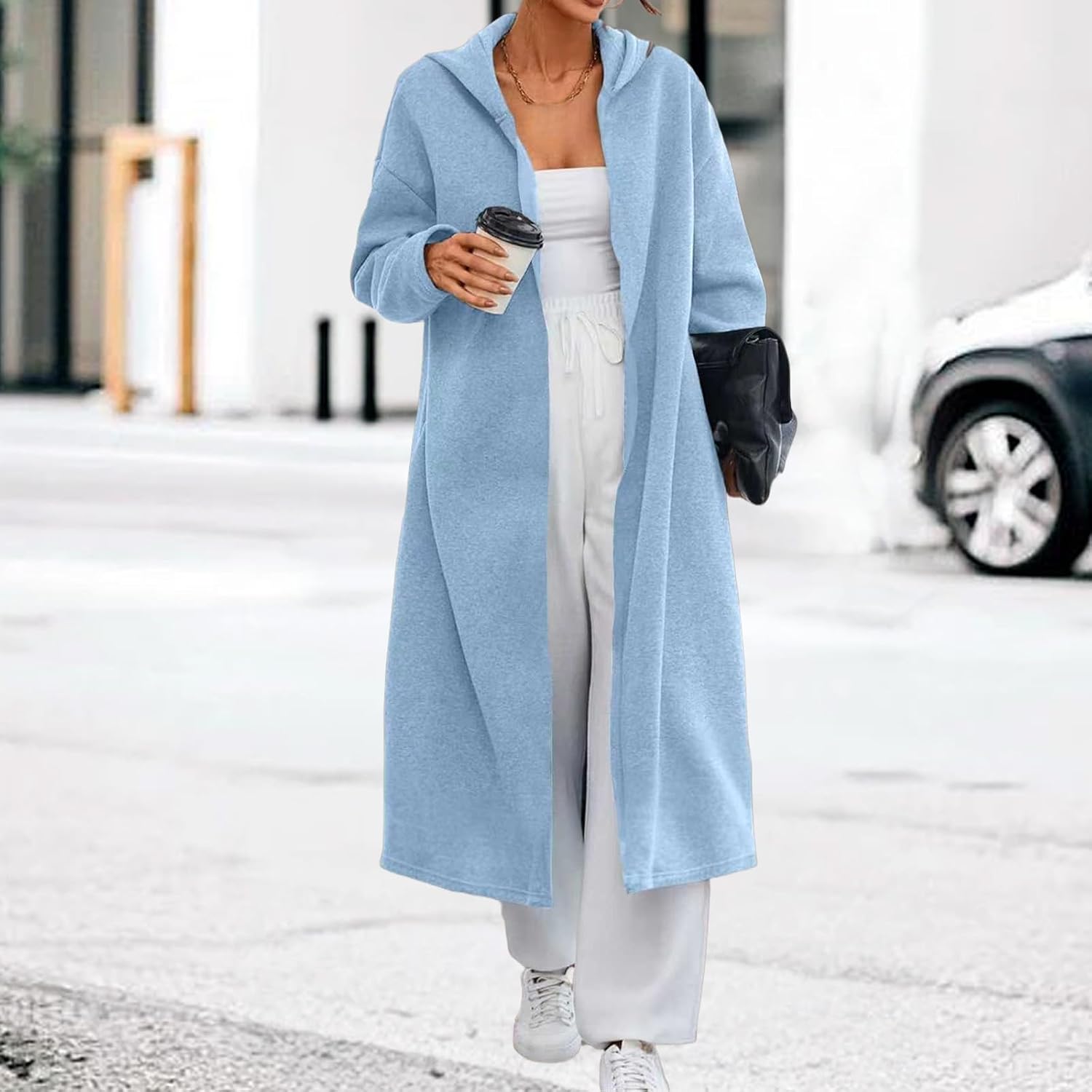 Womens Long Cardigan Lapel Hooded Open Front Cardigans Oversized Trendy Casual Jacket Long Pea Coats Warm Outwear