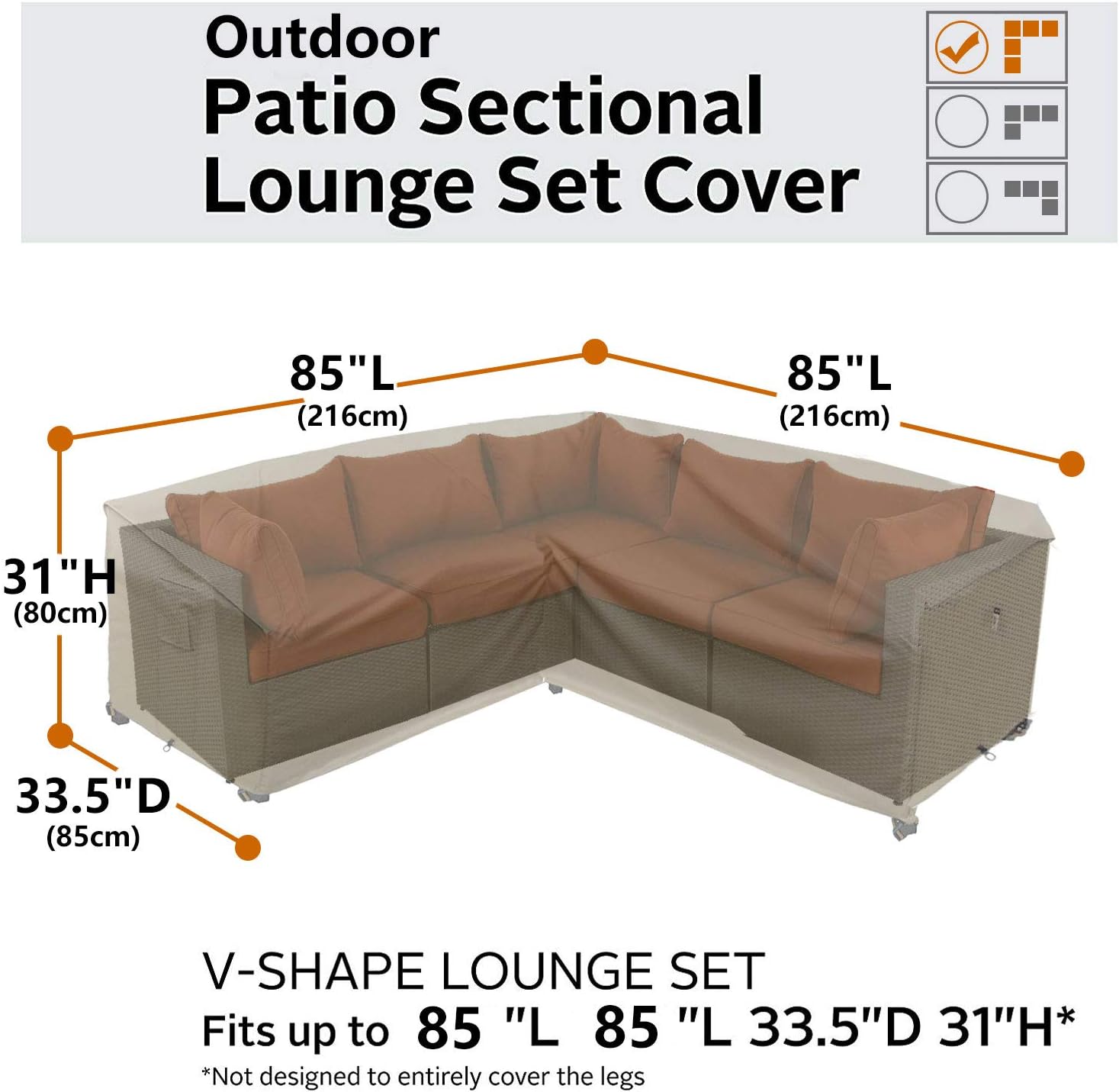 Heavy Duty Outdoor Sectional Sofa Cover, 85"X85" Waterproof 100% 600D Patio Sectional Couch Cover, V-Shaped Lawn Patio Furniture Cover : Patio, Lawn & Garden