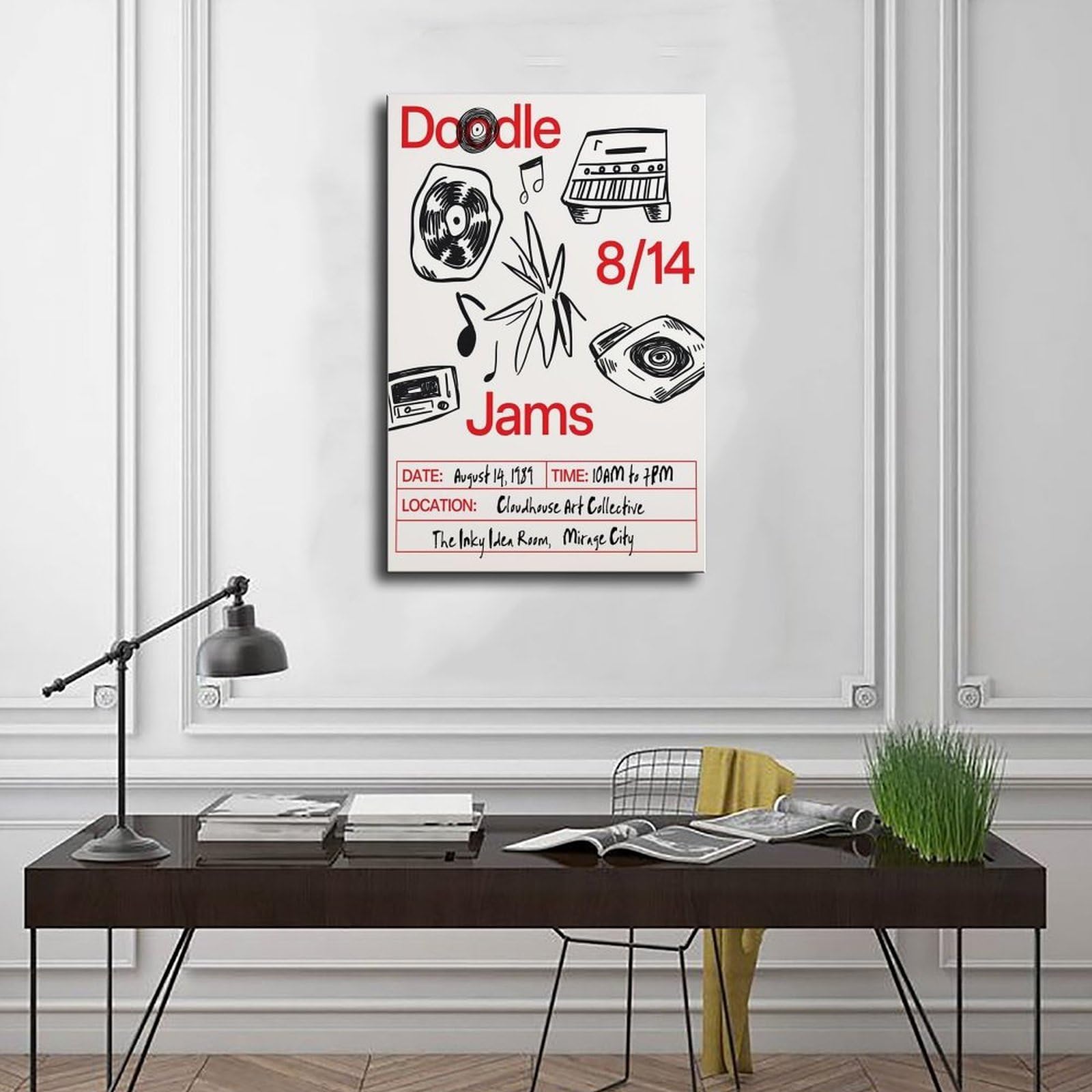 Stampa artistica con scarabocchi musicali_ poster su tela in vinile retrò, decorazione per camera da letto, ufficio, camera da letto, regalo, 40 x 60 cm