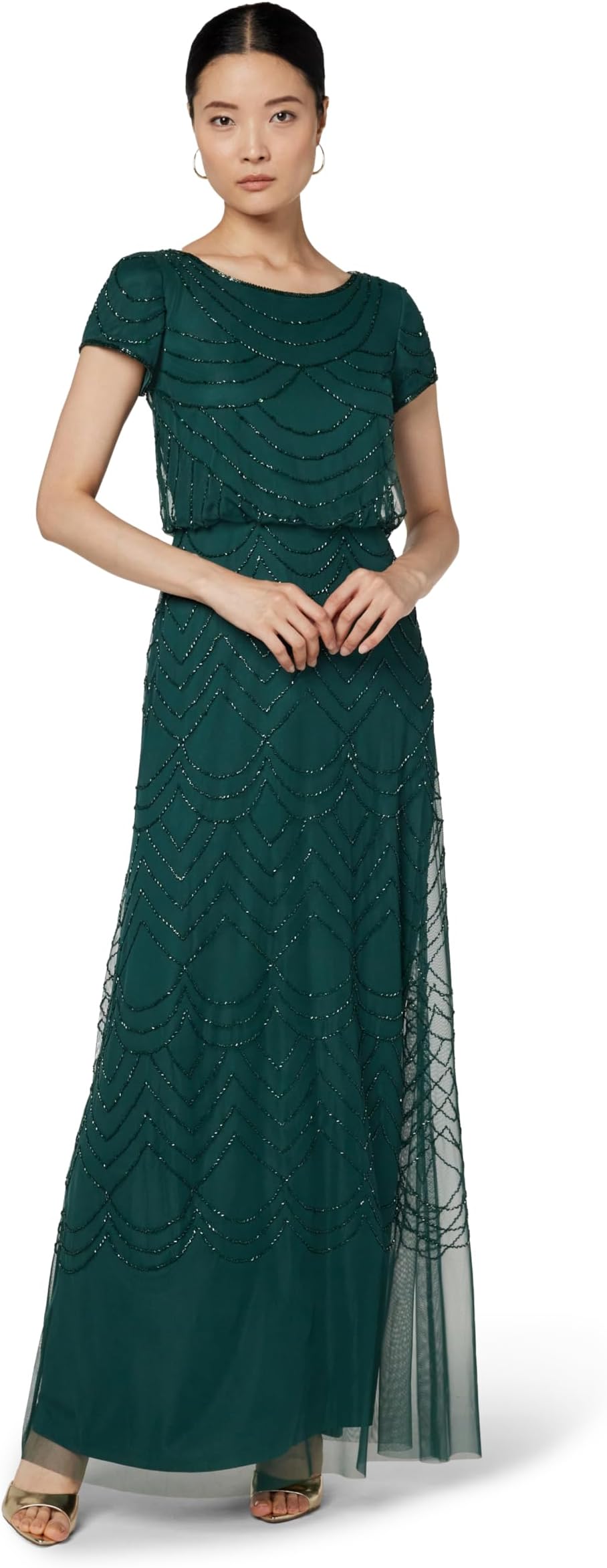 womens Sht Slv Bluson Beaded Gwn Dress
