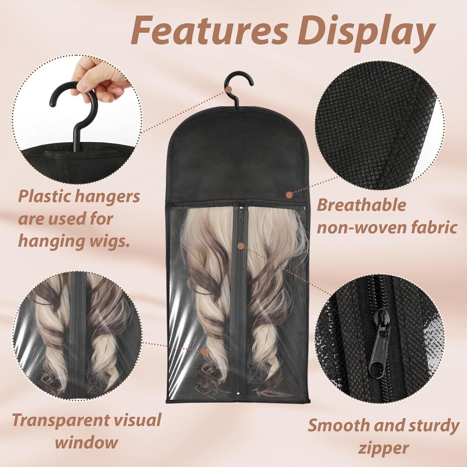 14PCS Wigs Storage Bags With Hanger, Dust-proof Wig Holder, Water-proof Wigs Rack & Organizer, Breathable Hair Extension Holder, Easy to Carry Wig and Accessories for Home, Travel, Hair Salon