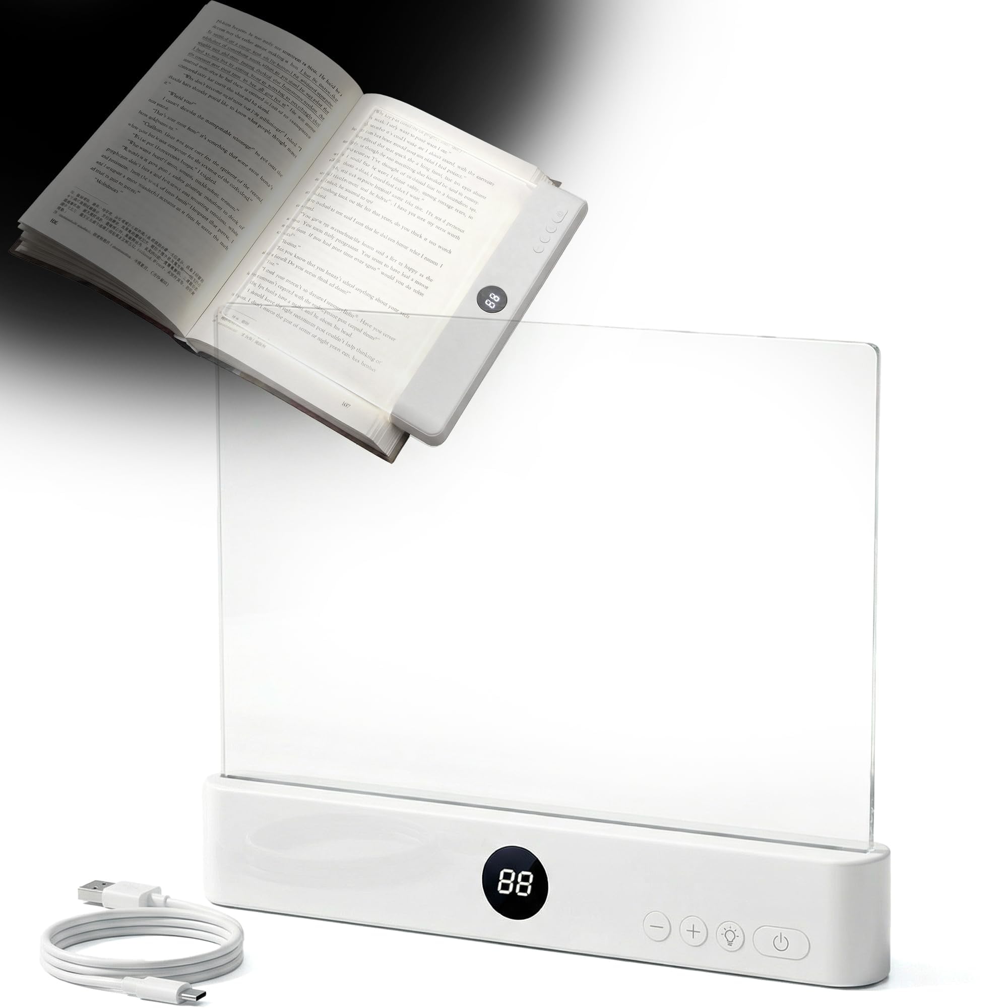KQLHLHDYZ LED Book Light, Smart Flat Book Light, Rechargeable LED Clear Full Page Reading Light with 3 Colors & Timer