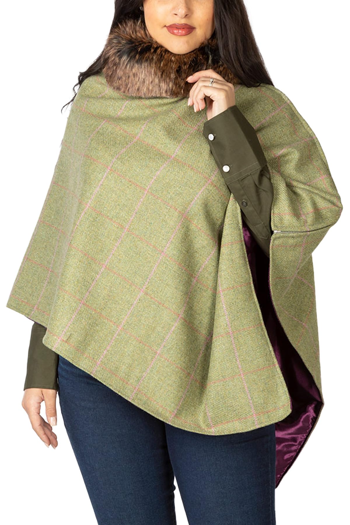 Ladies Tweed Poncho Womens British Made Wool Ponchos Cape Shawl Country (UK, Alpha, One Size, Regular, Regular, Light Green Tweed)
