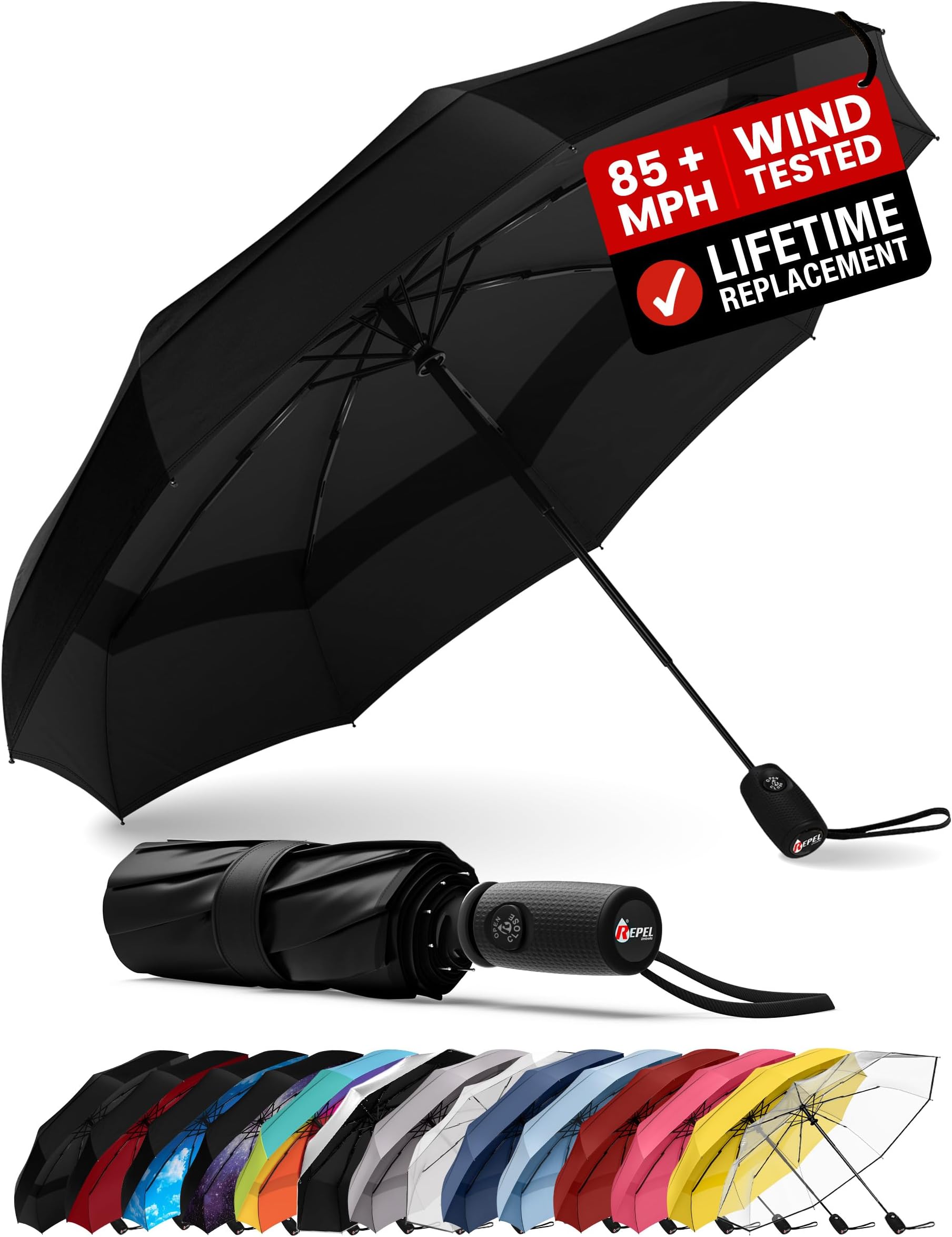 Windproof Travel Umbrellas for Rain - Easy Auto Open Close, Durable & Compact Umbrella, Strong Fiberglass Frame, Waterproof Canopy - Backpack, Purse, Portable Umbrella for Travel