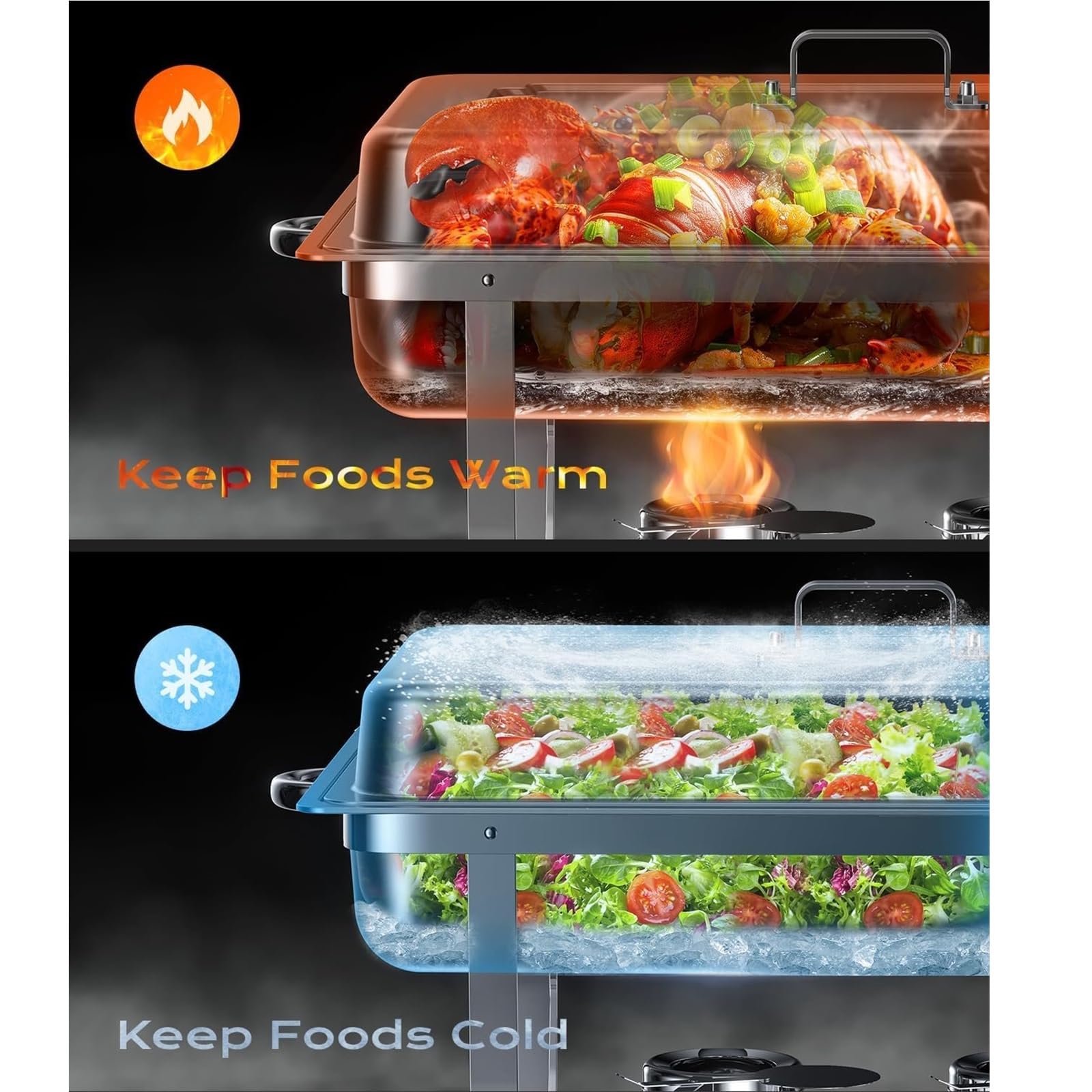 9l Acciaio Inossidabile Chafing Dish Rettangolo Food Warmer Buffet Server Piatti di Servizio, Chafing Dish Catering Buffet Set, 9L Acciaio Inox Rettangolari Catering Server, per Party, Feste, Matrimo