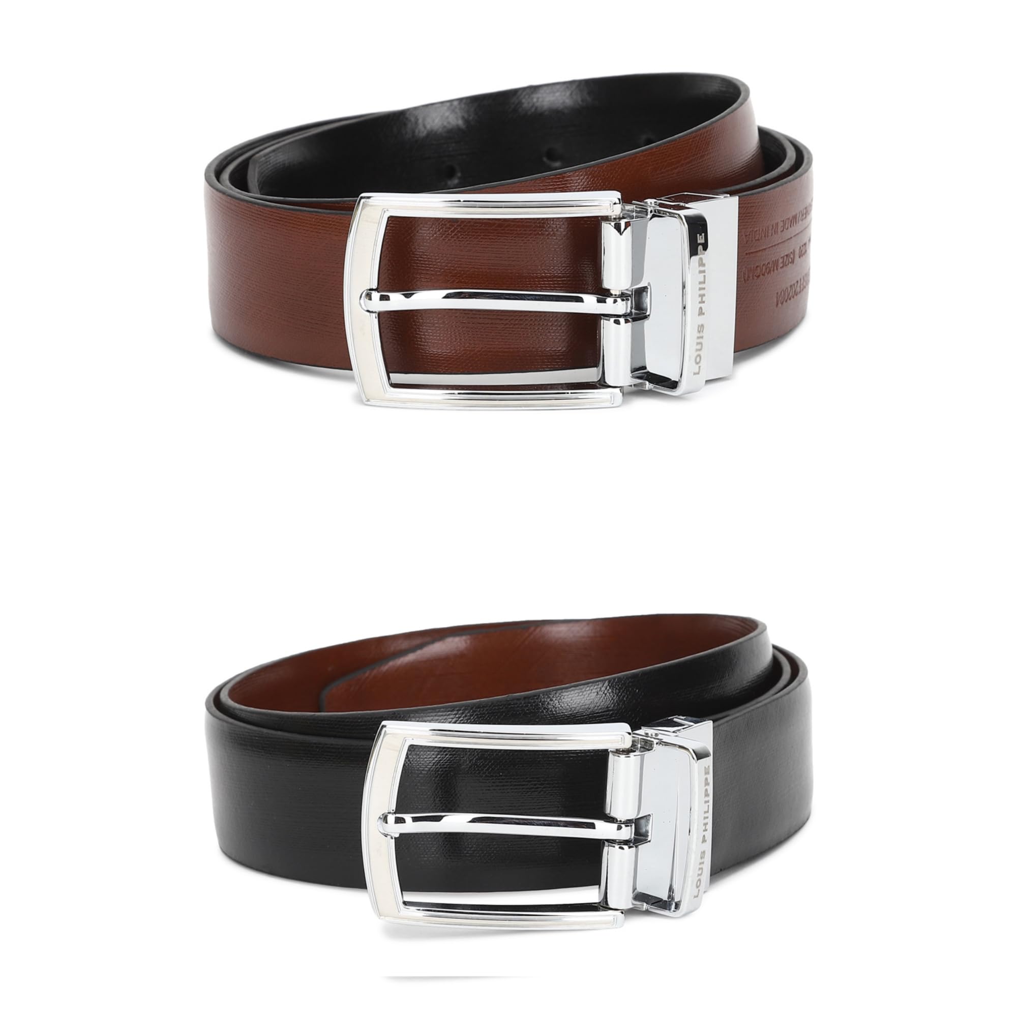 louis philippe Men Solid Reversible Formal Italian Leather with Shiny Nickel Buckle Belt-picture-55