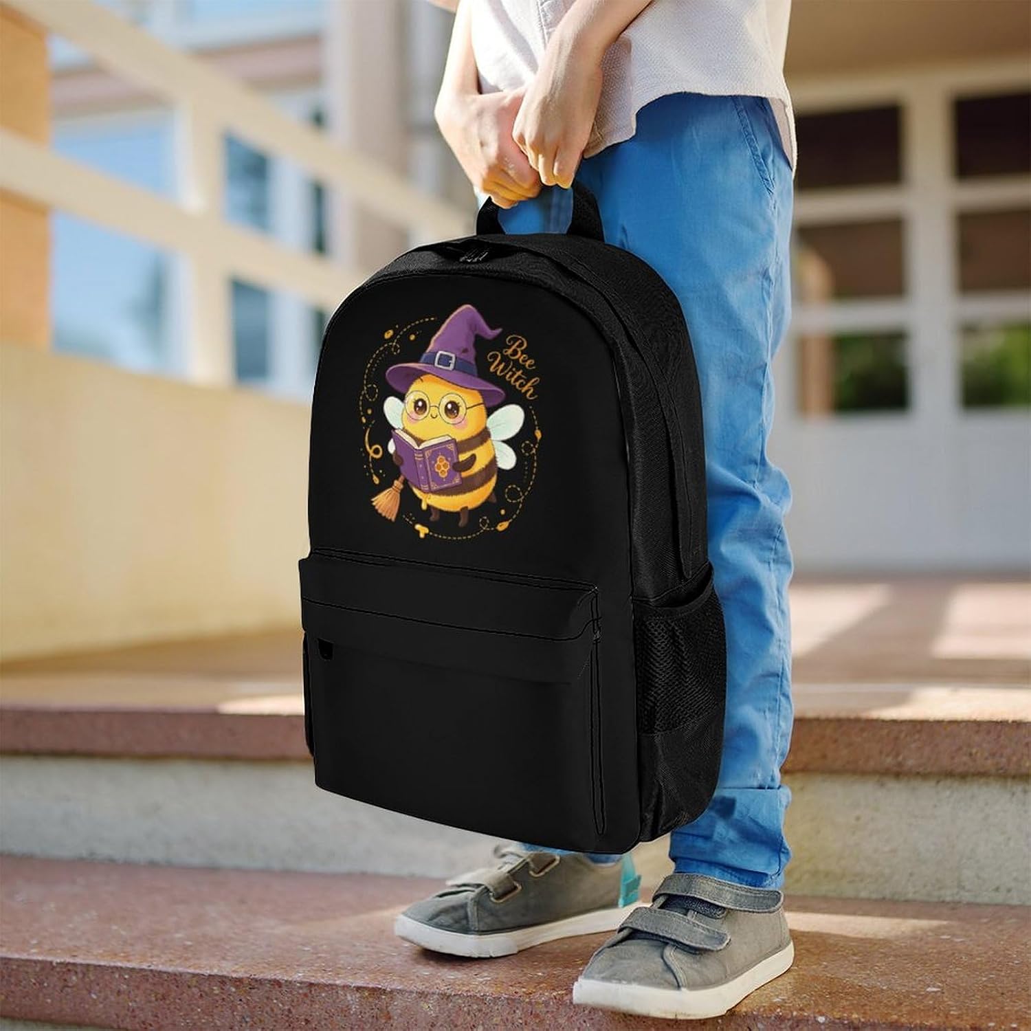 Cute Bee Witch Backpack Lightweight Backpacks Work Bag