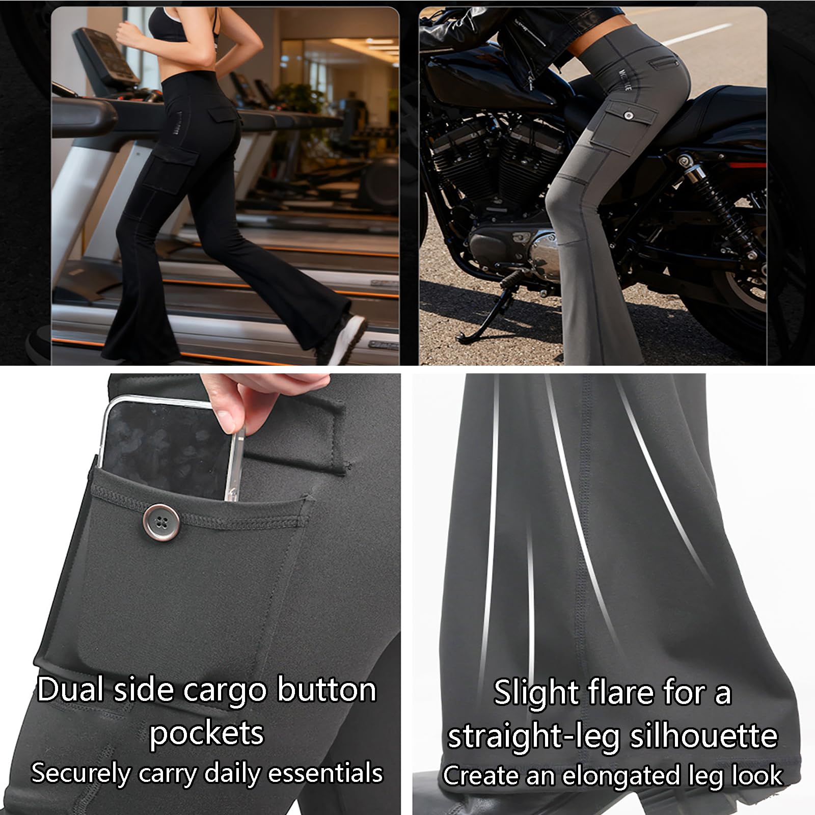 Kobiety Motocykl Leggings z wymiennymi podkładkami kolannymi, wysokiej talii brzucha kontrola spodnie rowerowe z kieszeniami ładunkowe, Slim Fit Stretch, do dojazdu pracy Casual Wear