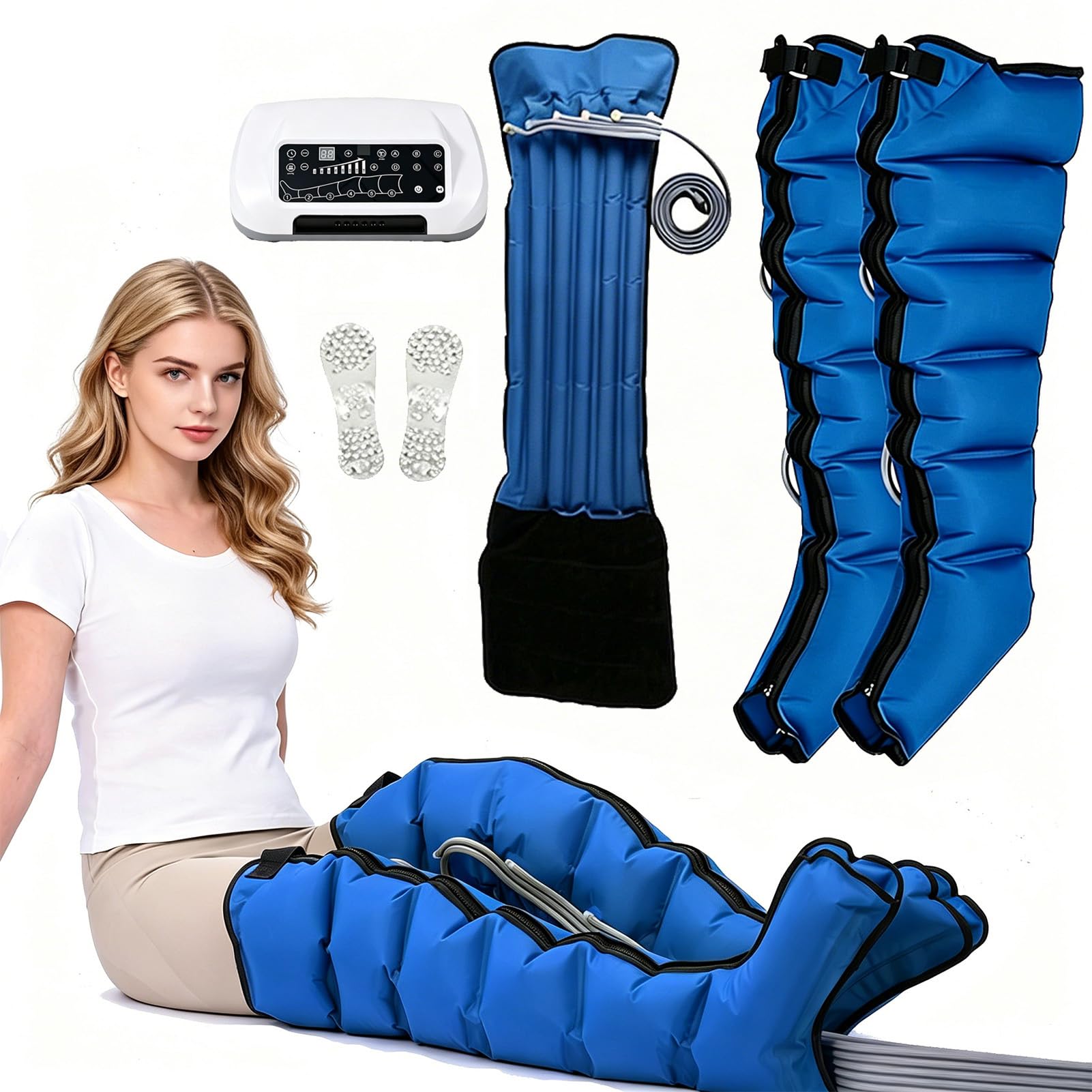 Joyfitness Compression Boots For Legs, 6 Cavity Lymphatic Drainage Pressotherapy Machine, Pressure Sensor Included, Wireless Remote Control, Automatic Exhaust, Reduces Leg Edema