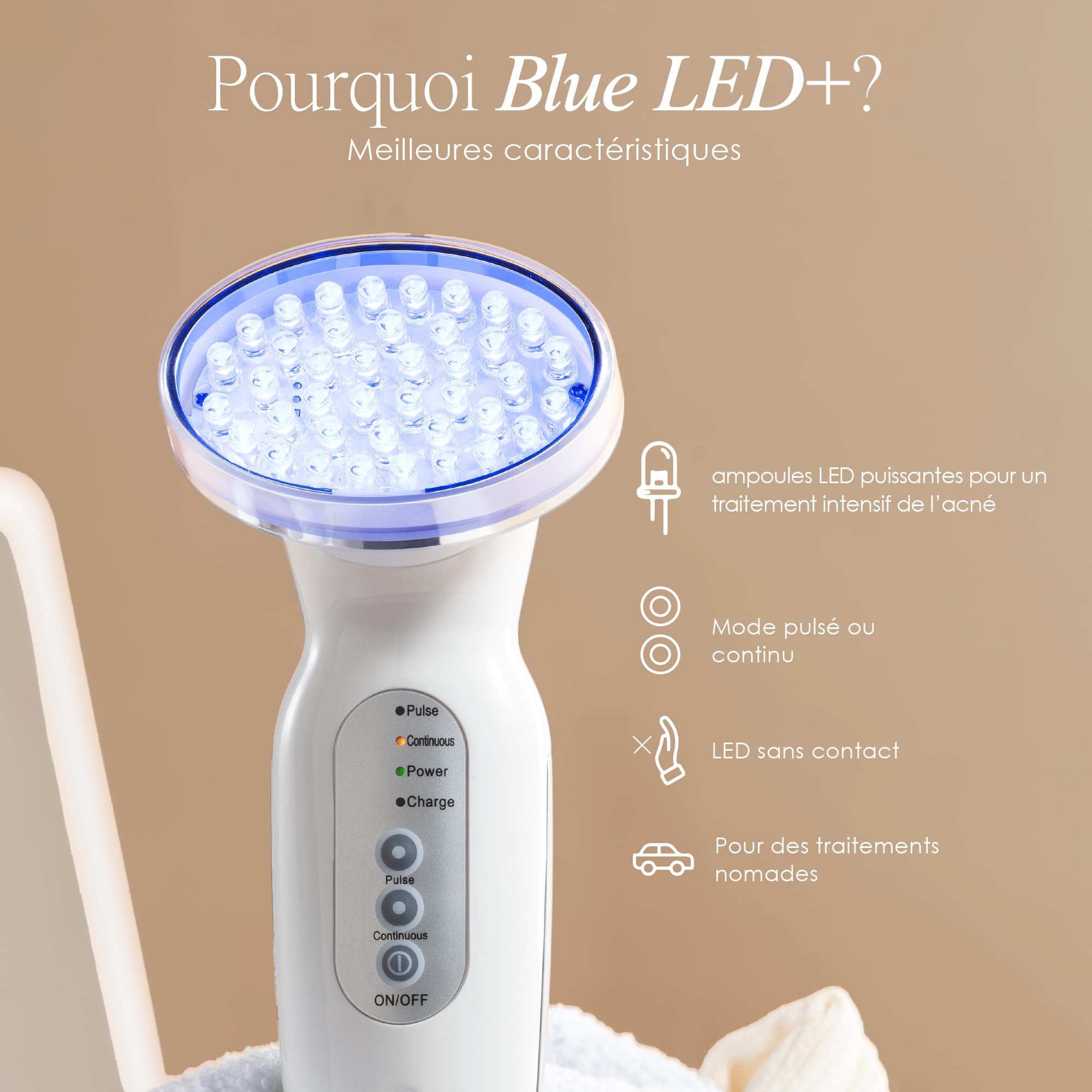 Blue LED+ Acne Light Therapy de Project E Beauty | Anti-acné | Réduit les Taches | Calme l'Inflammation et la Peau Sensible | Enleve les Imperfections | Pour les Eruptions Cutanées et la Peau Grasse