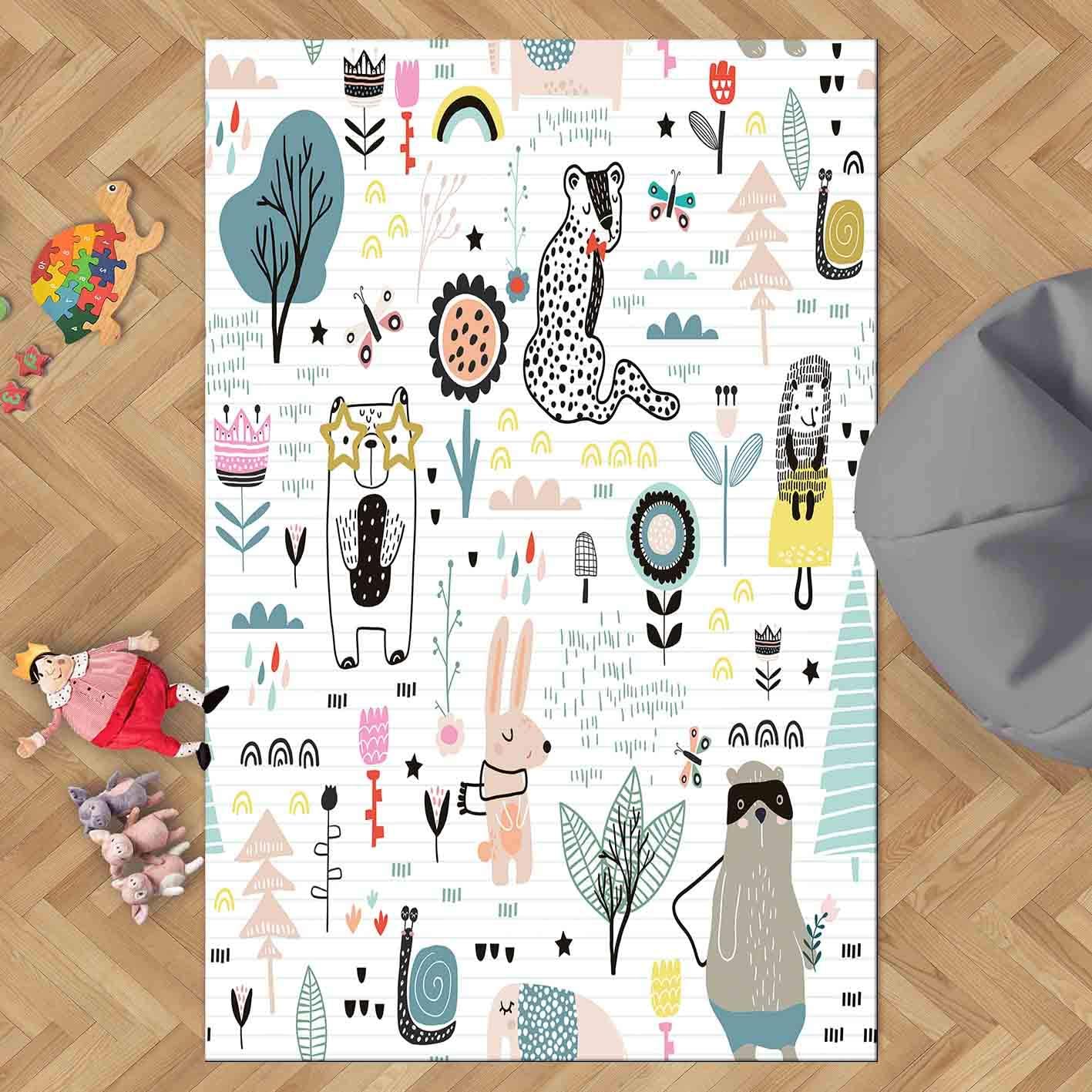 Else Sweet Animals Forest Funny Animals Jungle 3D Print Non Slip Microfiber Children Kids Room Decorative Area Rug Kids Mat