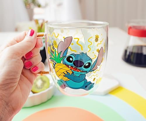 Miniatura 5 de Disney Lilo & Stitch - Taza de vidrio con diseño de piñas con mango de purpurina, taza de café para expreso, té con leche Boba | Capacidad para 14