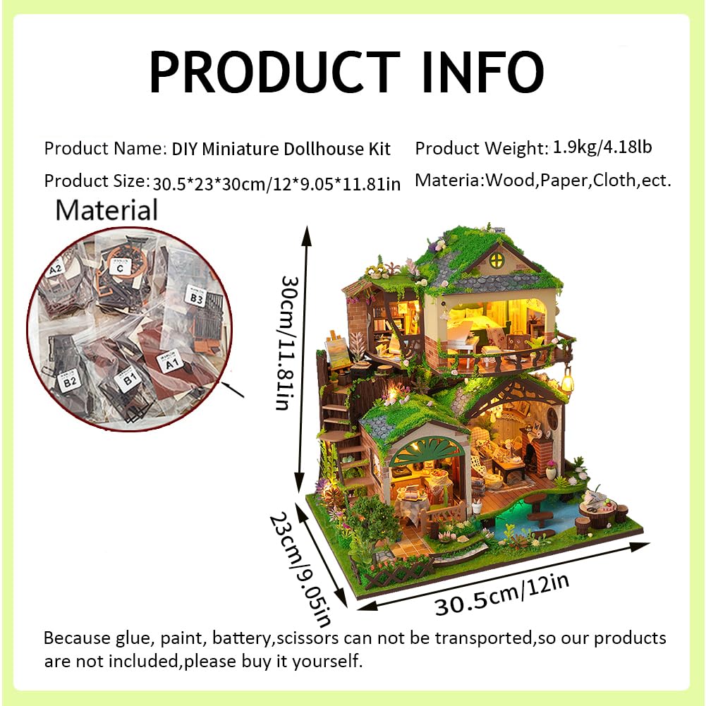 Domek dla lalek DIY, puzzle do pokoju 3D i podpórka do książek, zestaw "zrób to sam" do domku dla lalek z oświetleniem LED – kreatywny zestaw do dekoracji regału (bez osłony przeciwpyłowej)