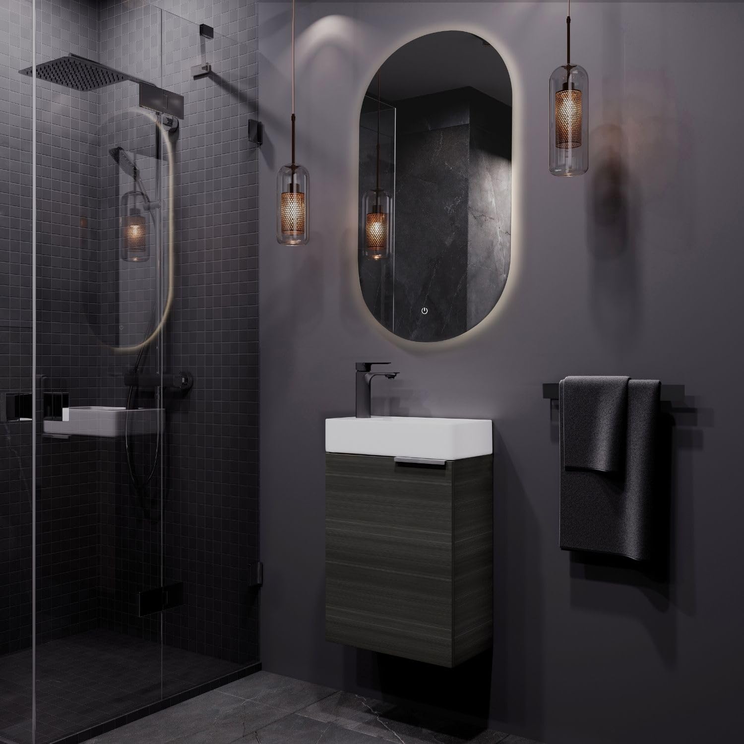 Planetmöbel Mueble baño con Lavabo 40 cm, Mueble bajo Lavabo para baños pequeños, Aseo de Invitados, Antracita