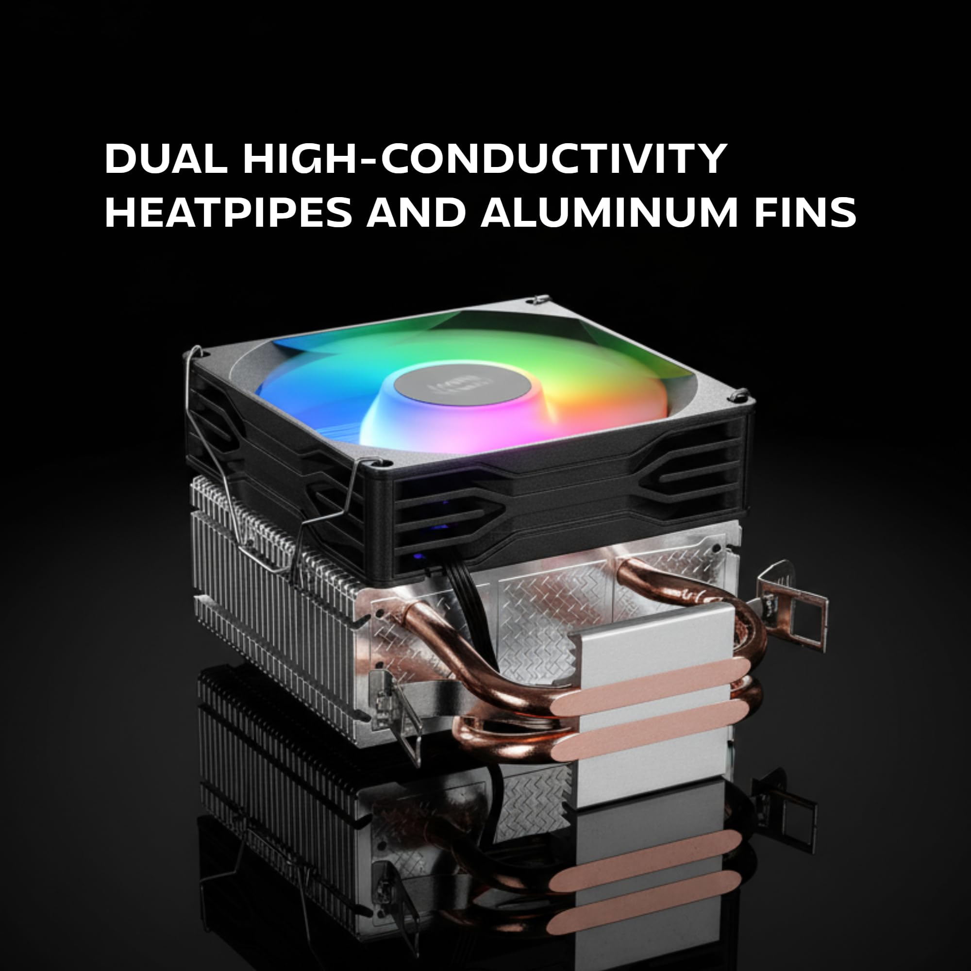 Mars Gaming MCPU-X2, Chłodzenie CPU 150W TDP, 2x Heatpipe, Wentylator PWM FDB, Podświetlenie FRGB, Kompaktowy design SFF/Mini-ITX, Aluminiowe żeberka, Chłodzenie PC kompatybilne z Intel i AMD, Czarny