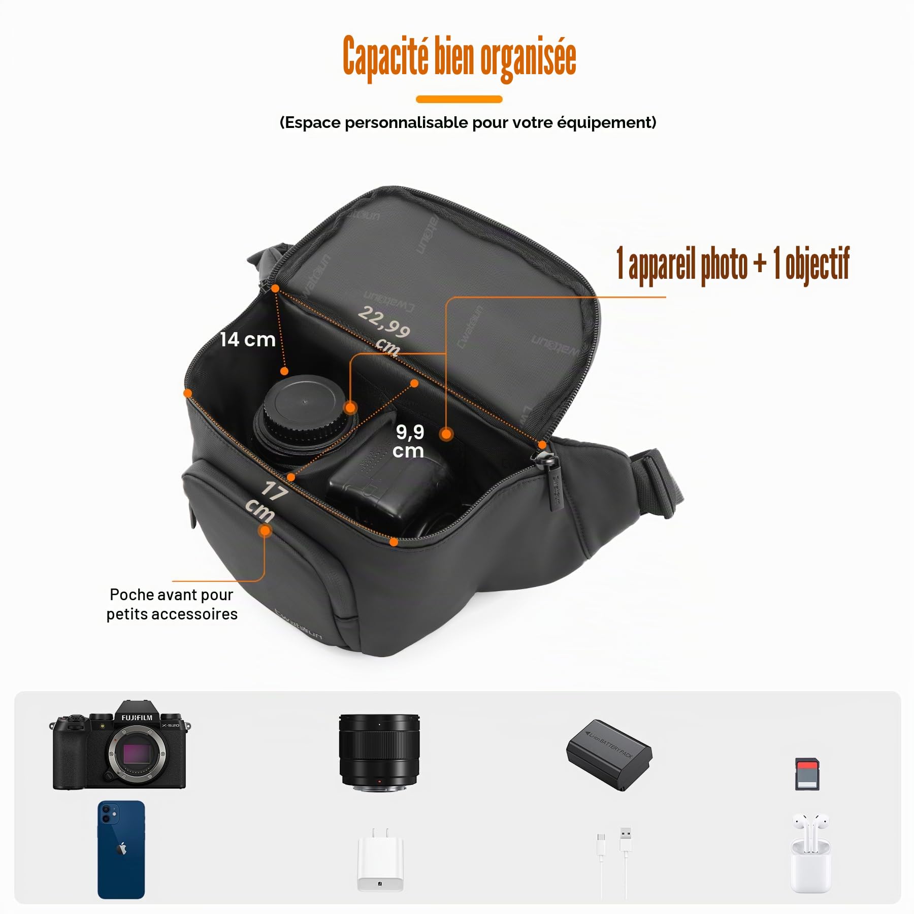 Cwatcun Sac pour Appareil Photo DSLR, Sac Photo SLR, Sac à bandoulière pour Appareil Photo, Sac de Ceinture pour Appareil Photo résistant à l'eau, Sac à bandoulière pour photographes,Noir,S