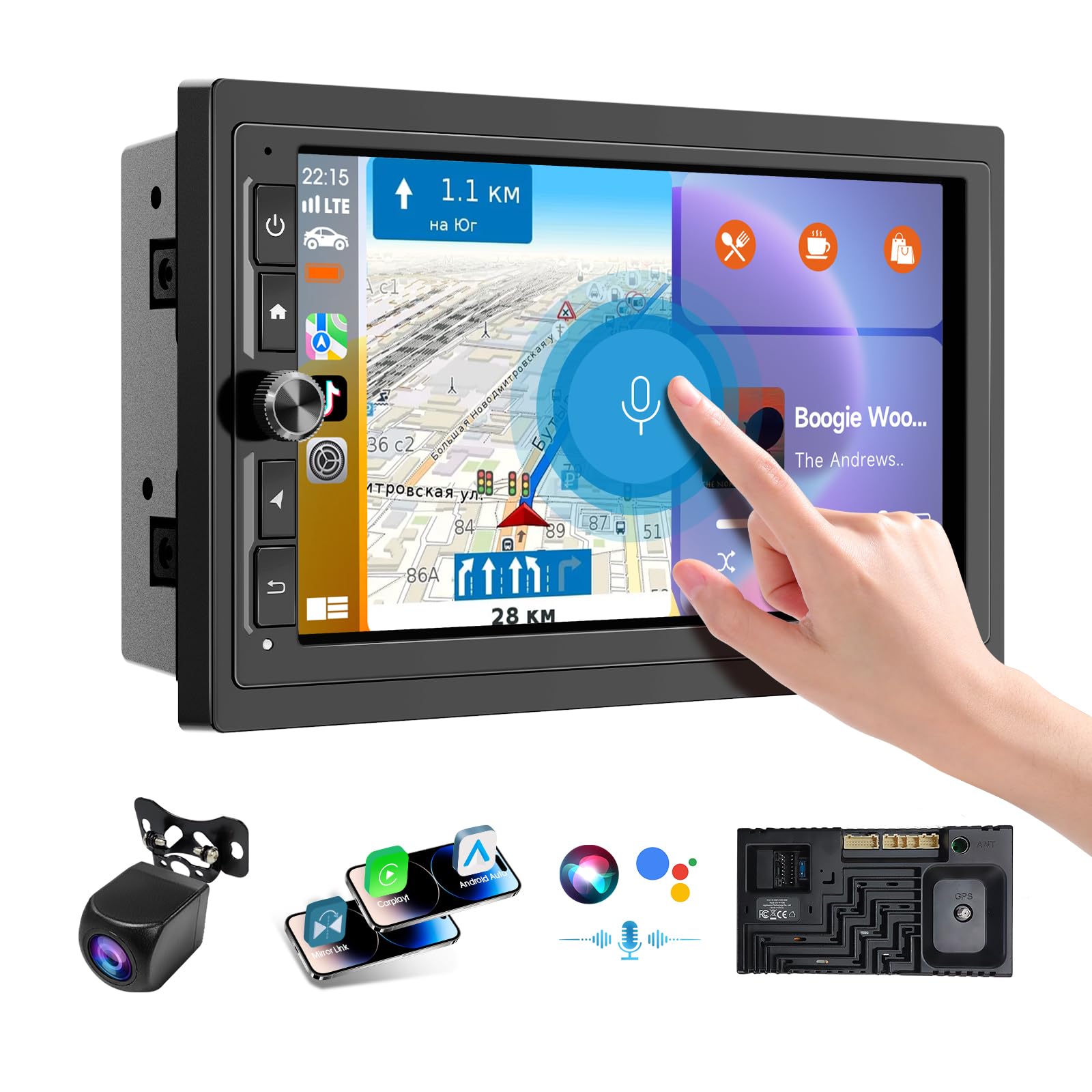 Haudio Autoradio 2 Din Bluetooth Stereo,schermo per auto IPS 7 pollici con telecamera di backup,navigazione GPS, schermo touch, Bluetooth, Mirror Link, FM, AUX| Android 13 Carplay Schermo