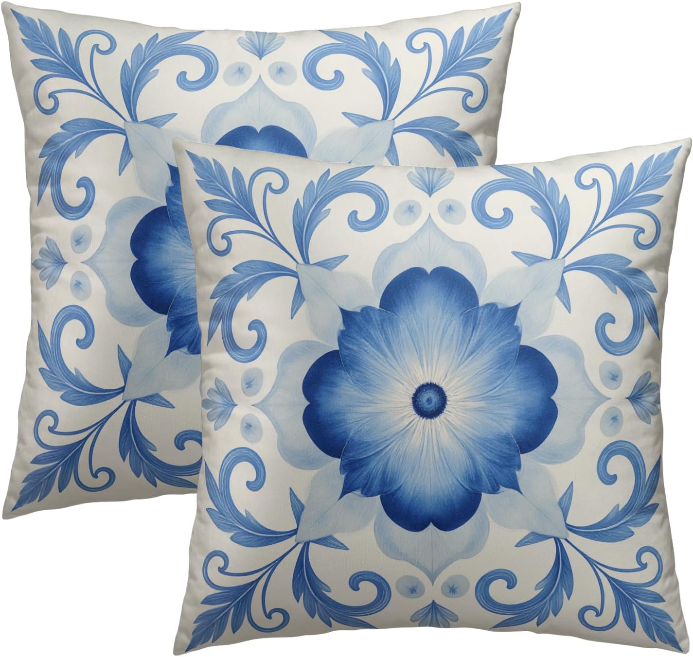 Cafl Elegant Blue Floral Throw Pillow Covers Luxury Blue Botanical Square Pillowcases Cushion Cover 18x18 Inch for Room Sofa Chair Bed Home Decor Set of 2
