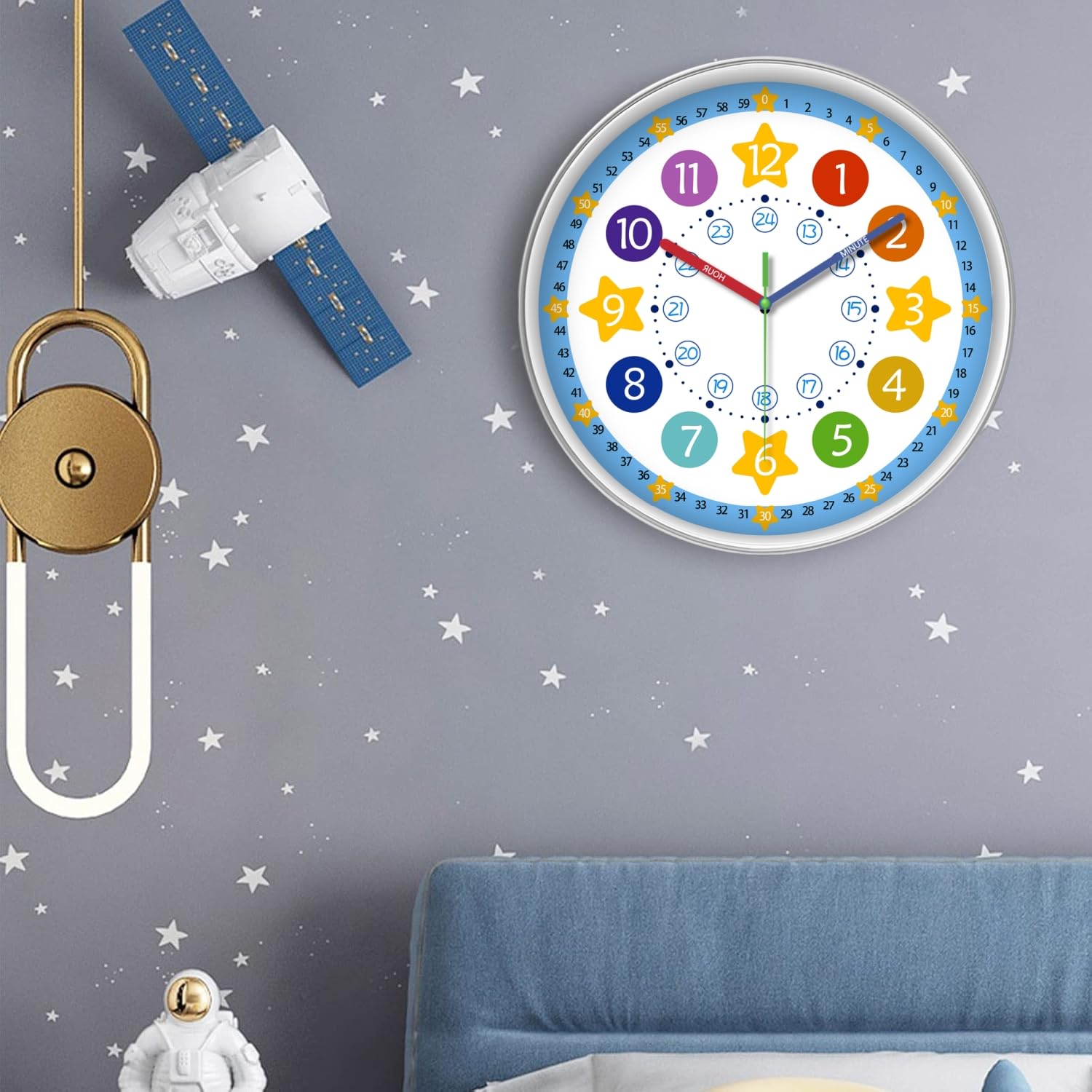 XFM Große Wanduhr für Kinder, 40,6 cm, leise Wanduhren, batteriebetrieben, bunte Wanduhr für Klassenzimmer
