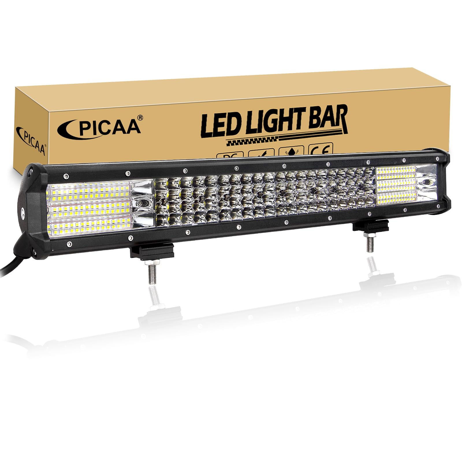 PICAA 20 cali 510 W listwa LED 4 x 4, cztery rzędy 50 cm listwa świetlna LED, rampa Led do samochodów Offroad Truck SUV Ciągnik 12 V 24 V