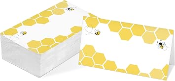 Table Place Card, Bumble Bee Themed Tent Style Cards, Pack of 25 Half-Fold Reception Place Cards, Perfect for Baby Showers, Party, Birthday and Special Events A34