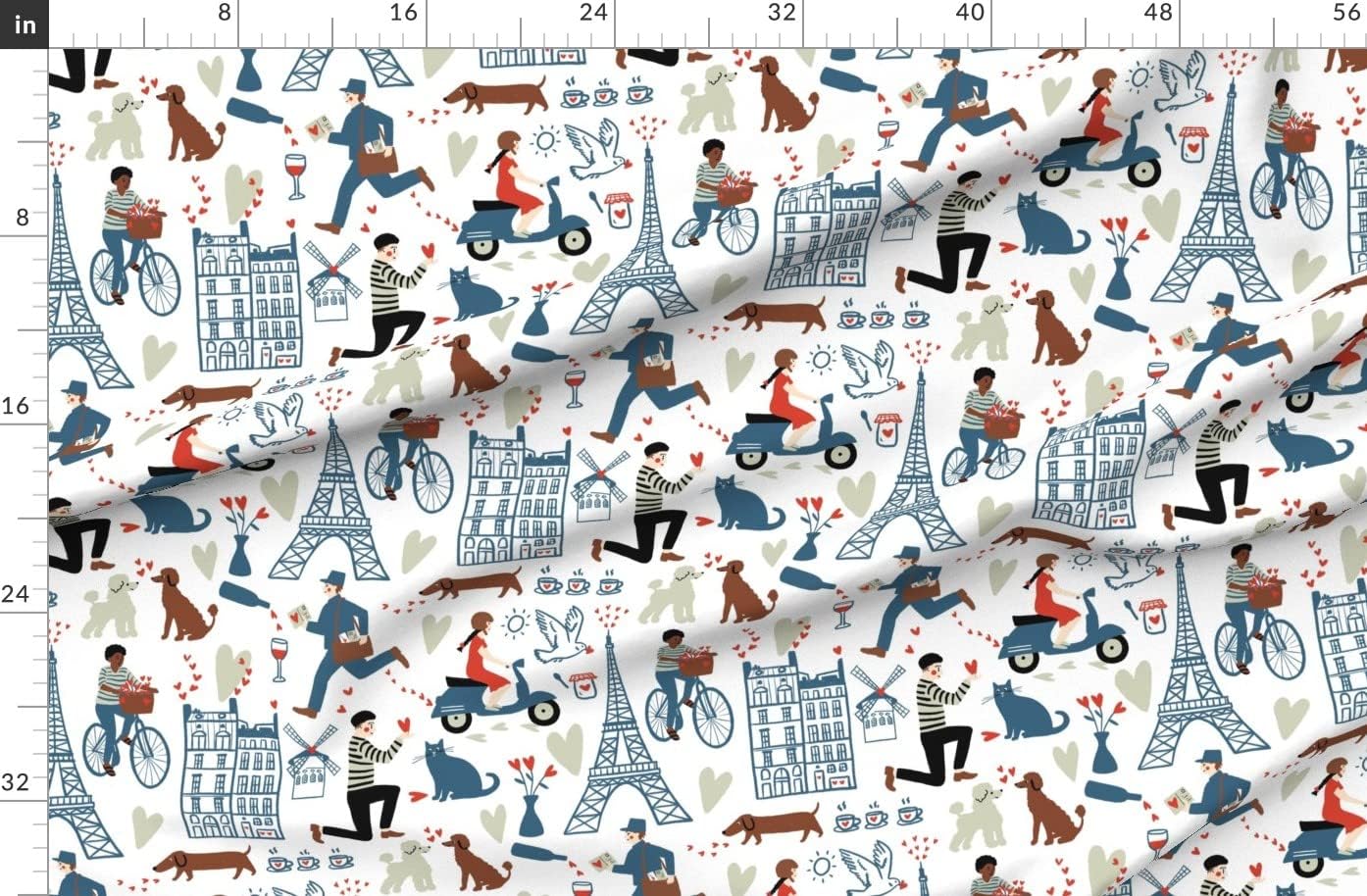 Spoonflower Fabric - French Valentine Amour Paris Eiffel Tower Large Scale Valentines Day Printed on Organic Cotton Sateen Fabric by The Yard - Sewing Quilting Apparel Home Decor